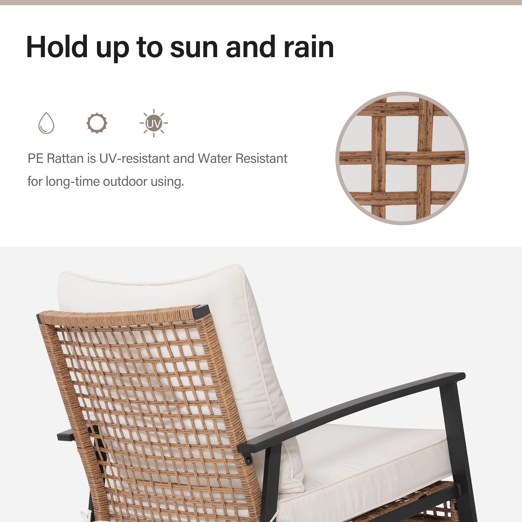 3-Piece Rocking Bistro Set with Cushions and Coffee Table