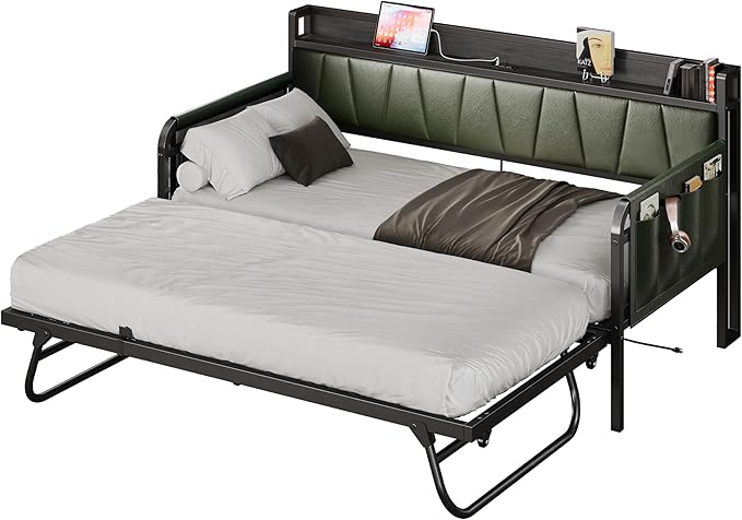 Daybed with Trundle and Storage Headboard