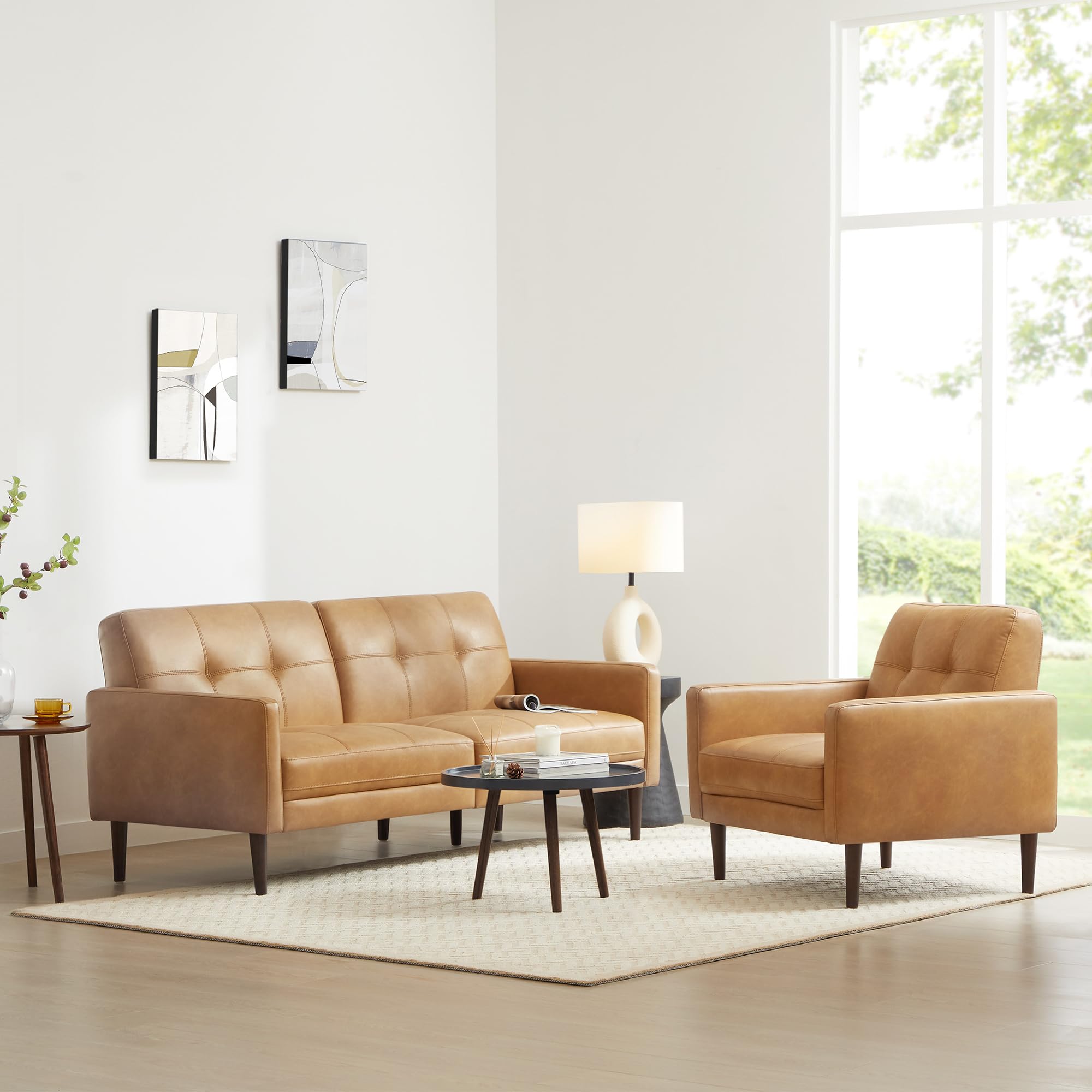 Mid-Century Faux Leather Sofa 73" Brown