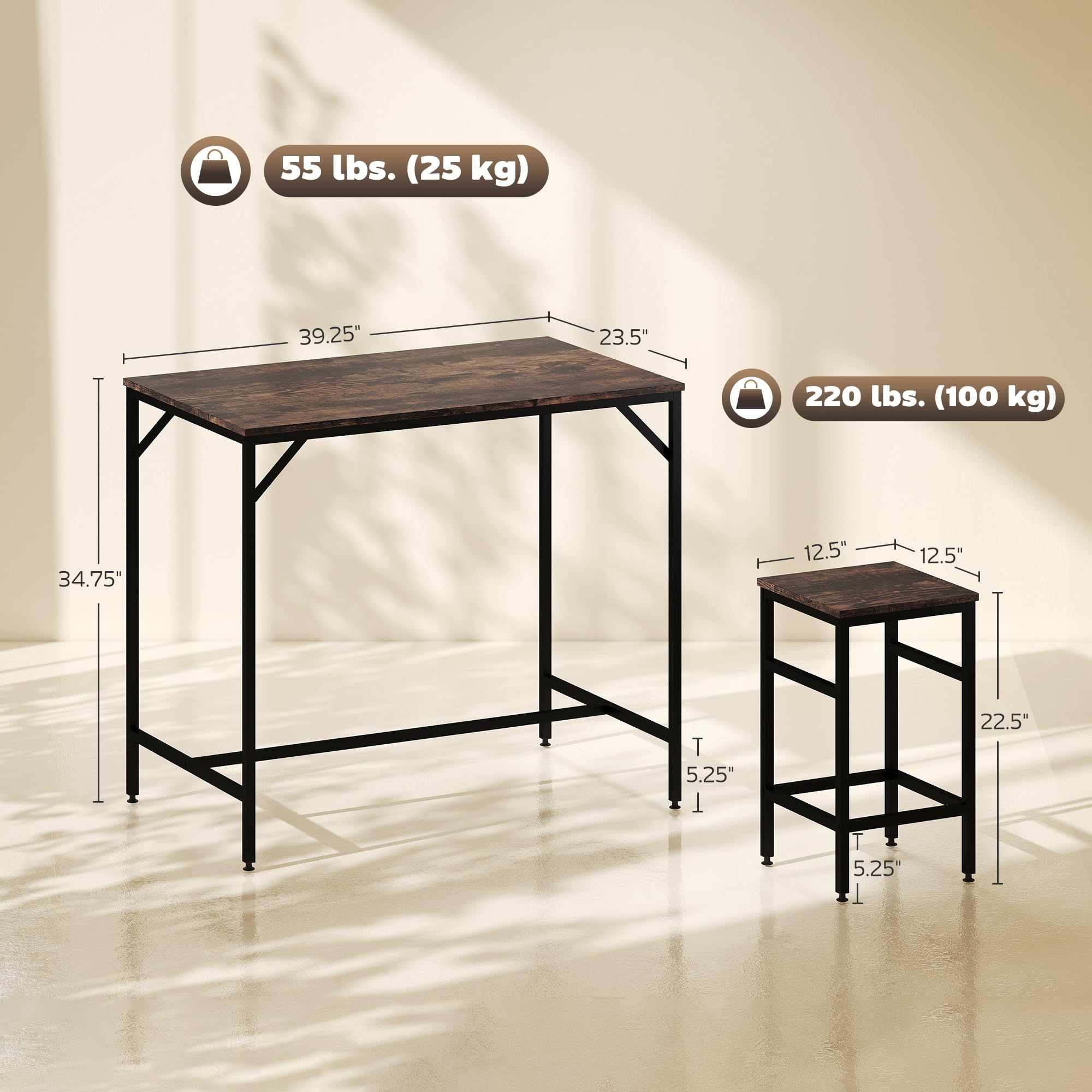 5-Piece Industrial Bar Table Set with Stools