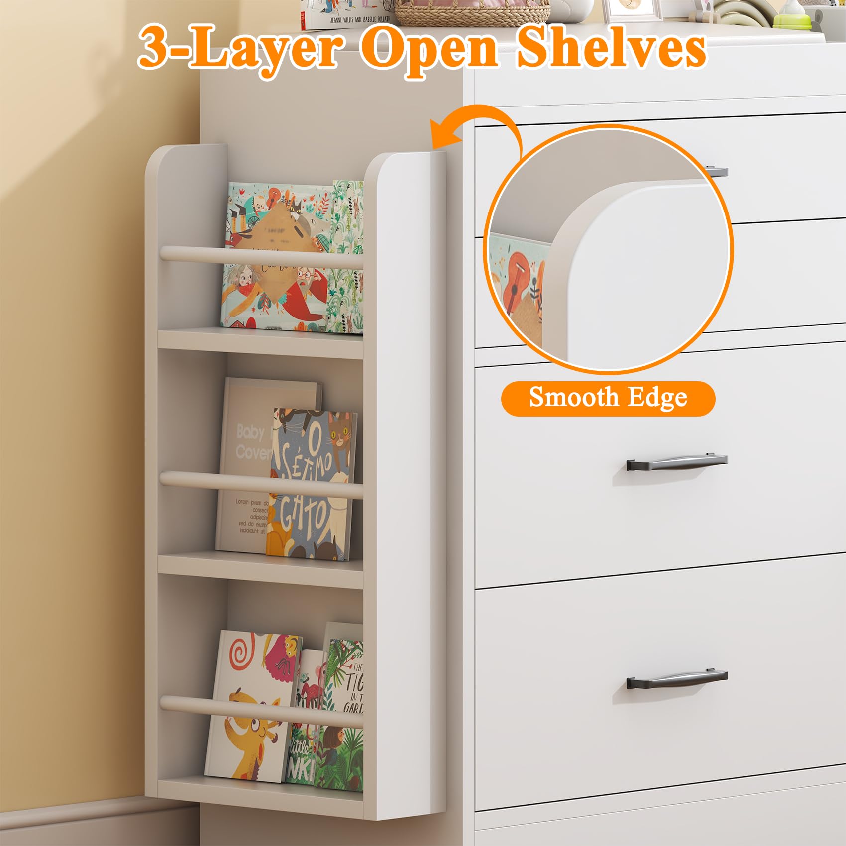 Changing Table Dresser with 4 Drawers Cabinet and Open Shelves