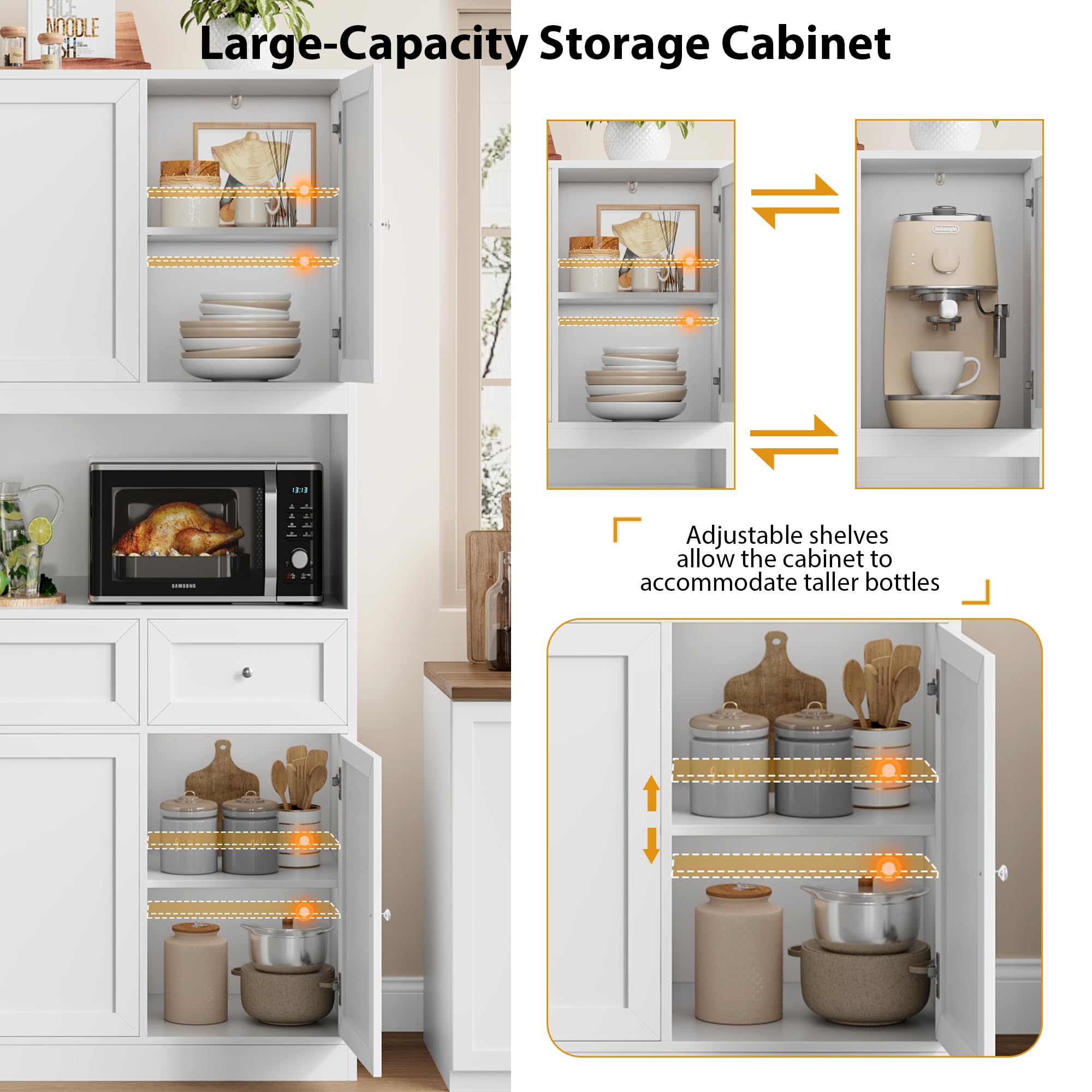 Kitchen Pantry Cabinet with Hutch
