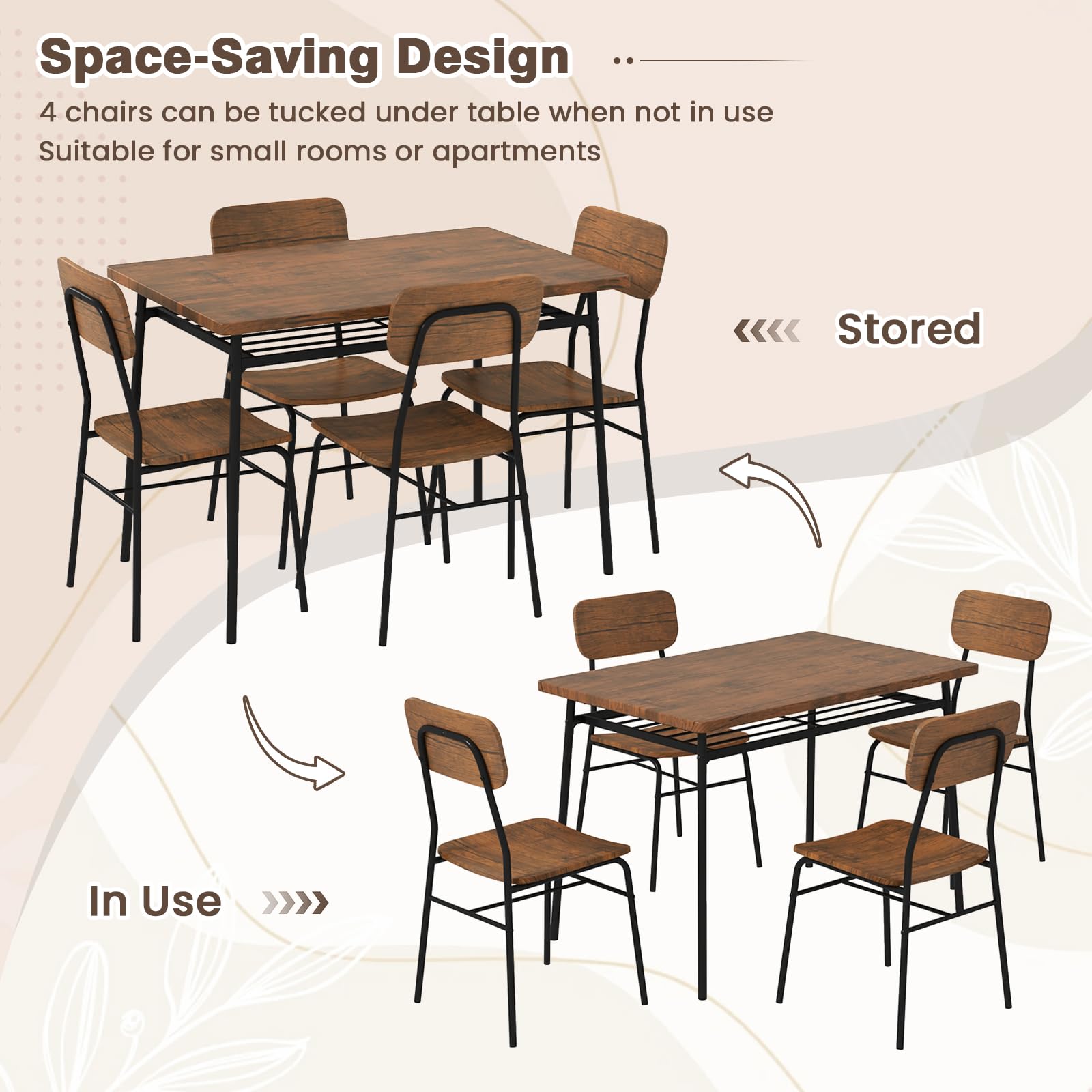 5-Piece Industrial Dining Table Set