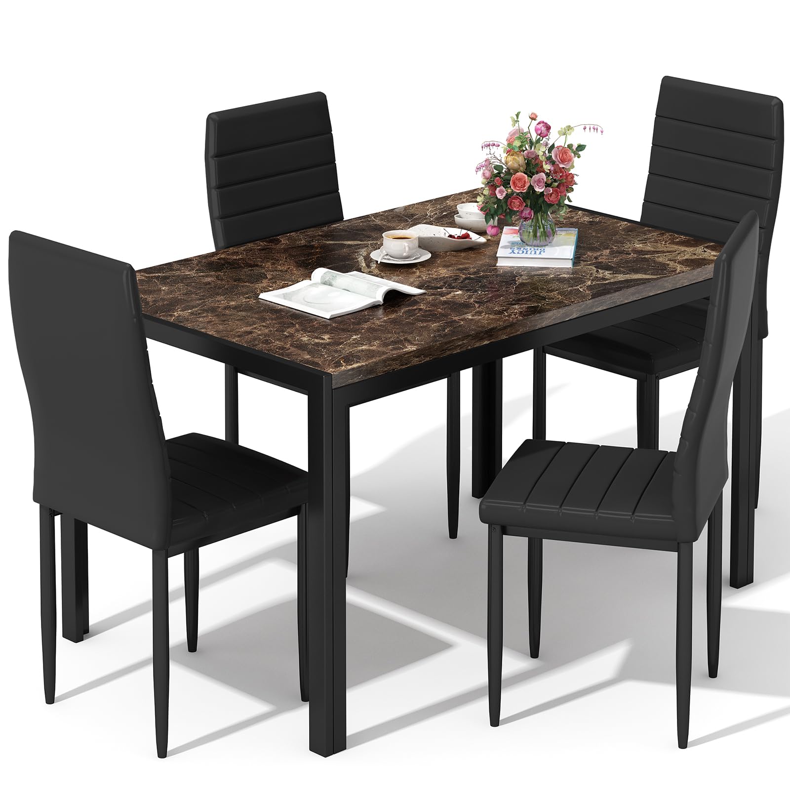 5-Piece Faux Marble Dining Table Set for 4