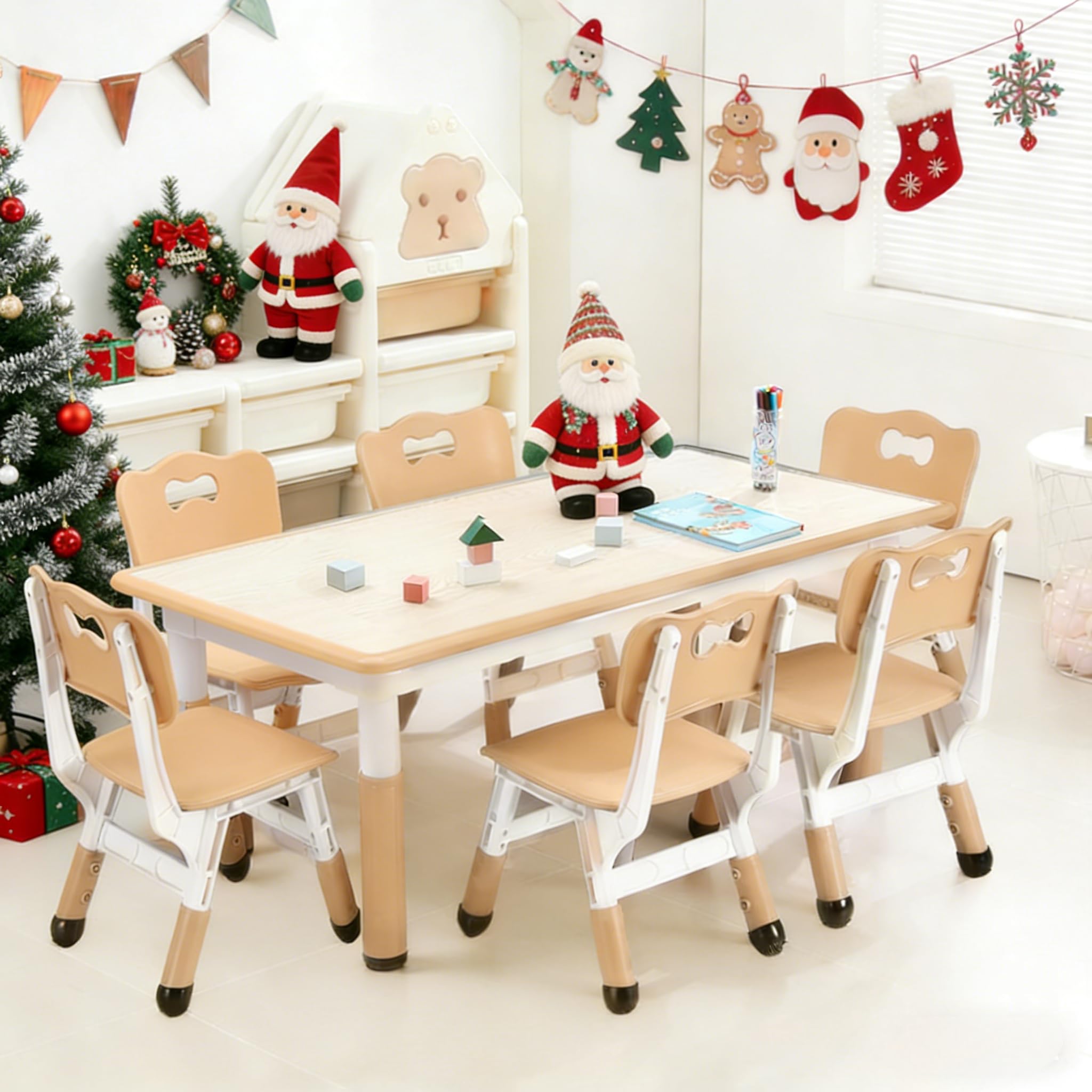 Height Adjustable Kids Table and 6 Chair Set