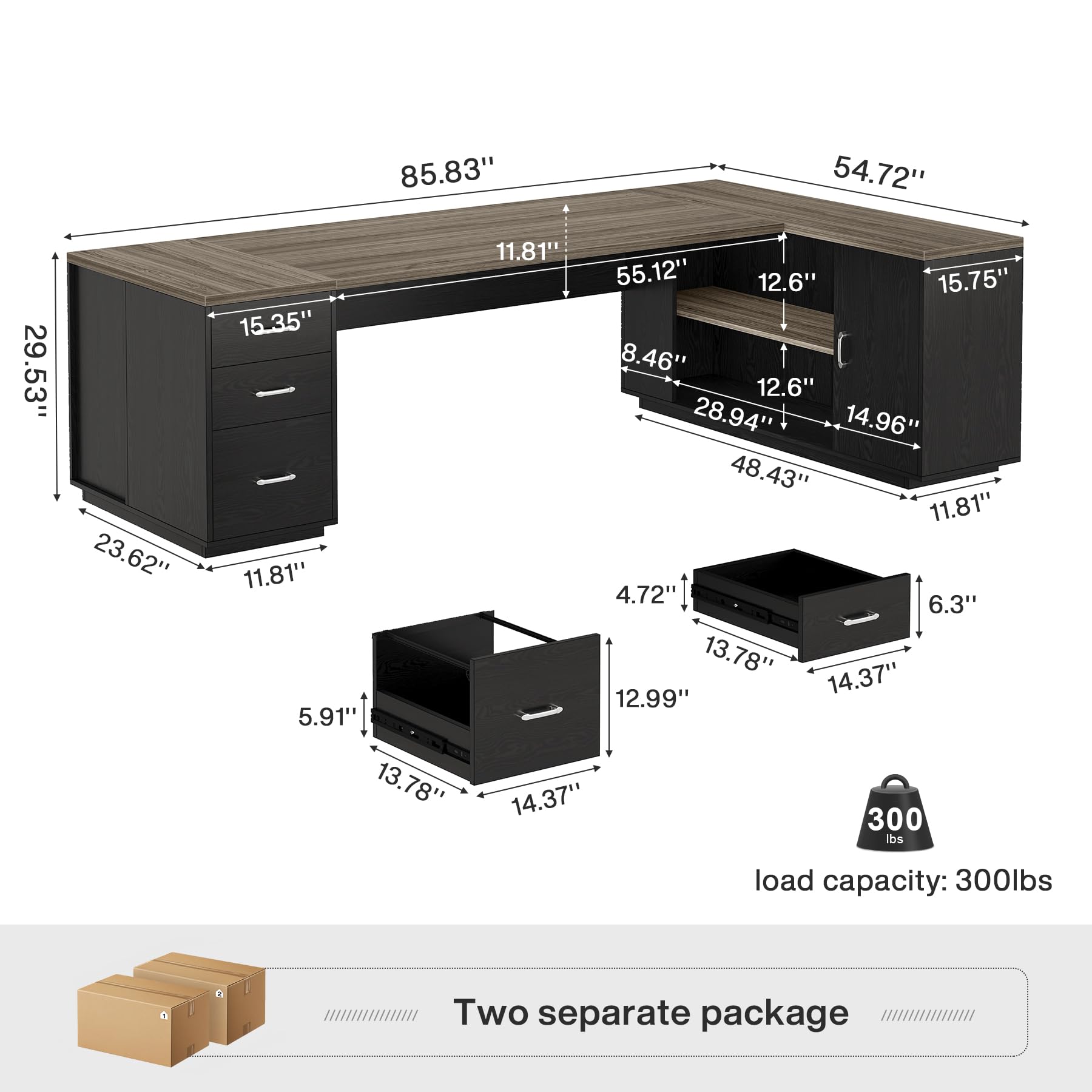 L-Shaped Executive Desk with Storage