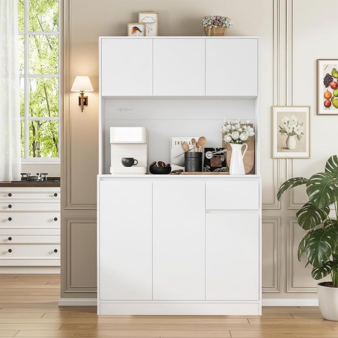 Tall Kitchen Pantry Cabinet with Power Outlet