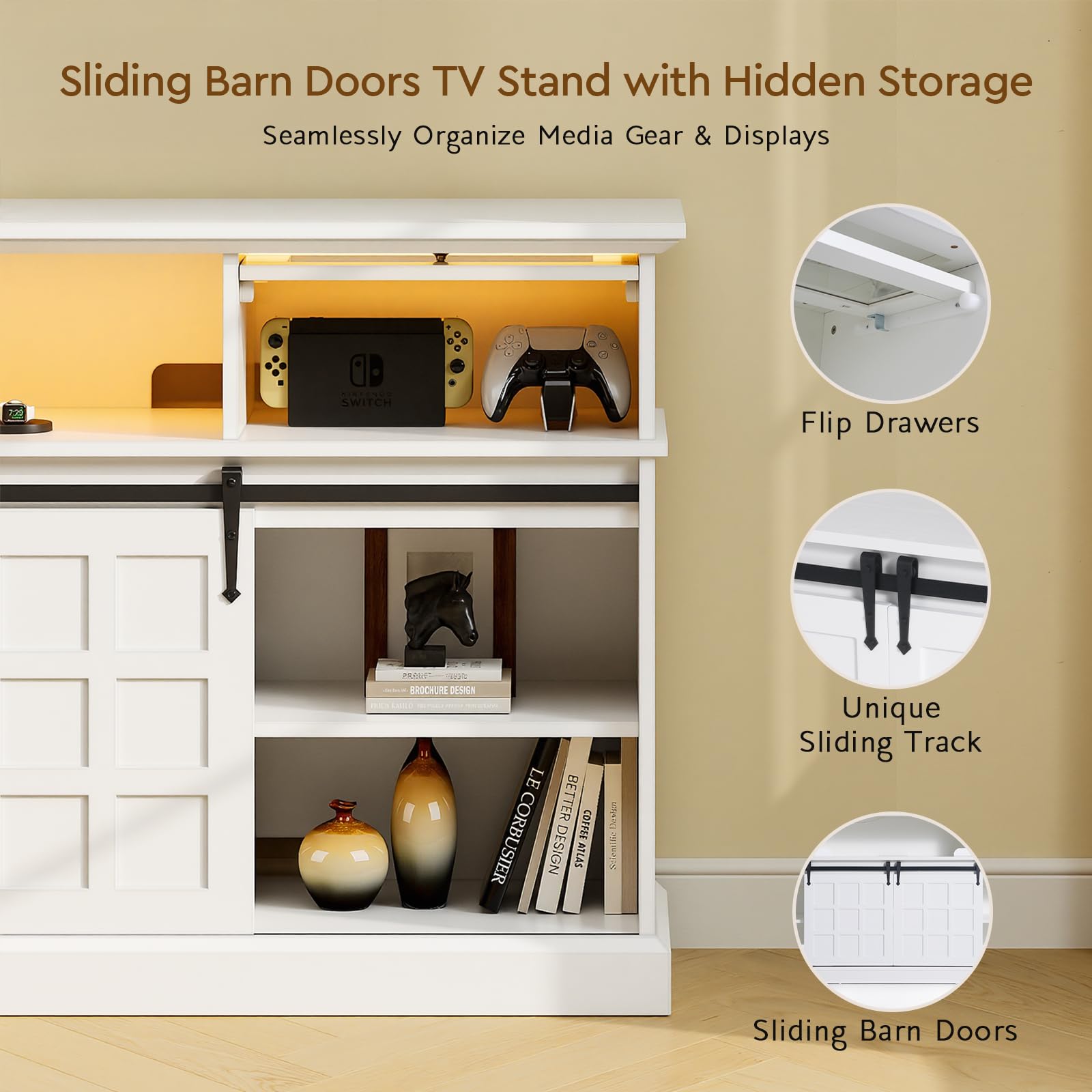 70" LED TV Stand with Outlets and Storage