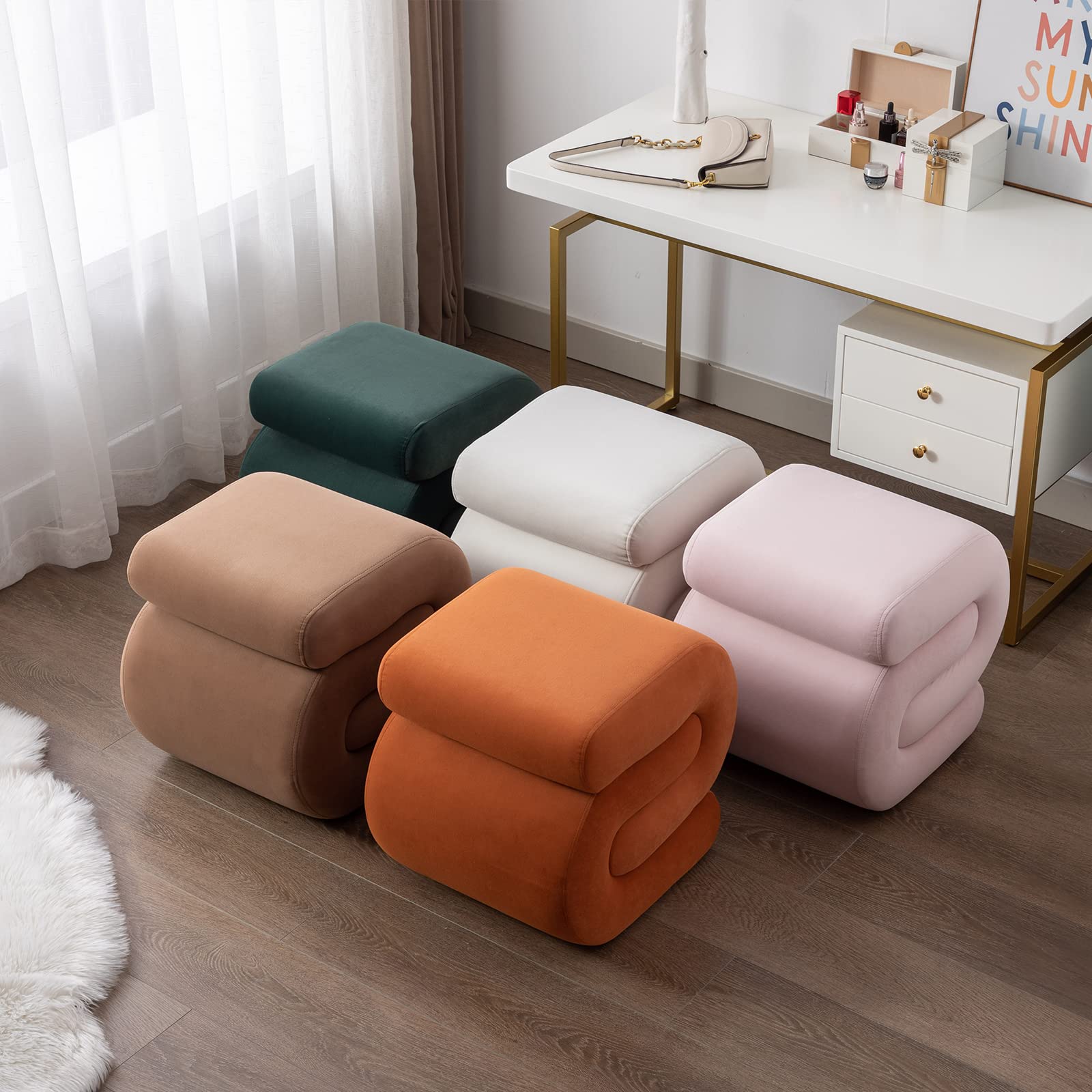 Velvet S-Shaped Vanity Stool Ottoman Footrest