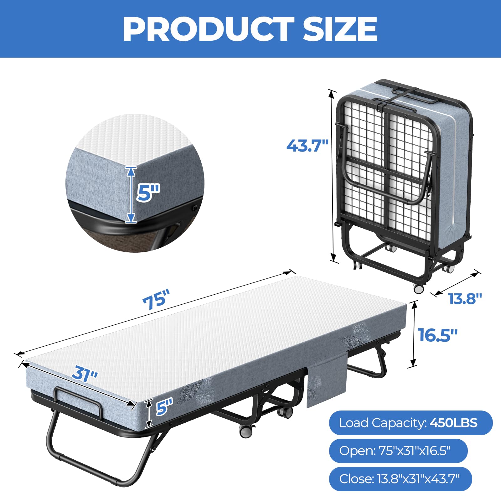 Folding Bed with Memory Foam Mattress