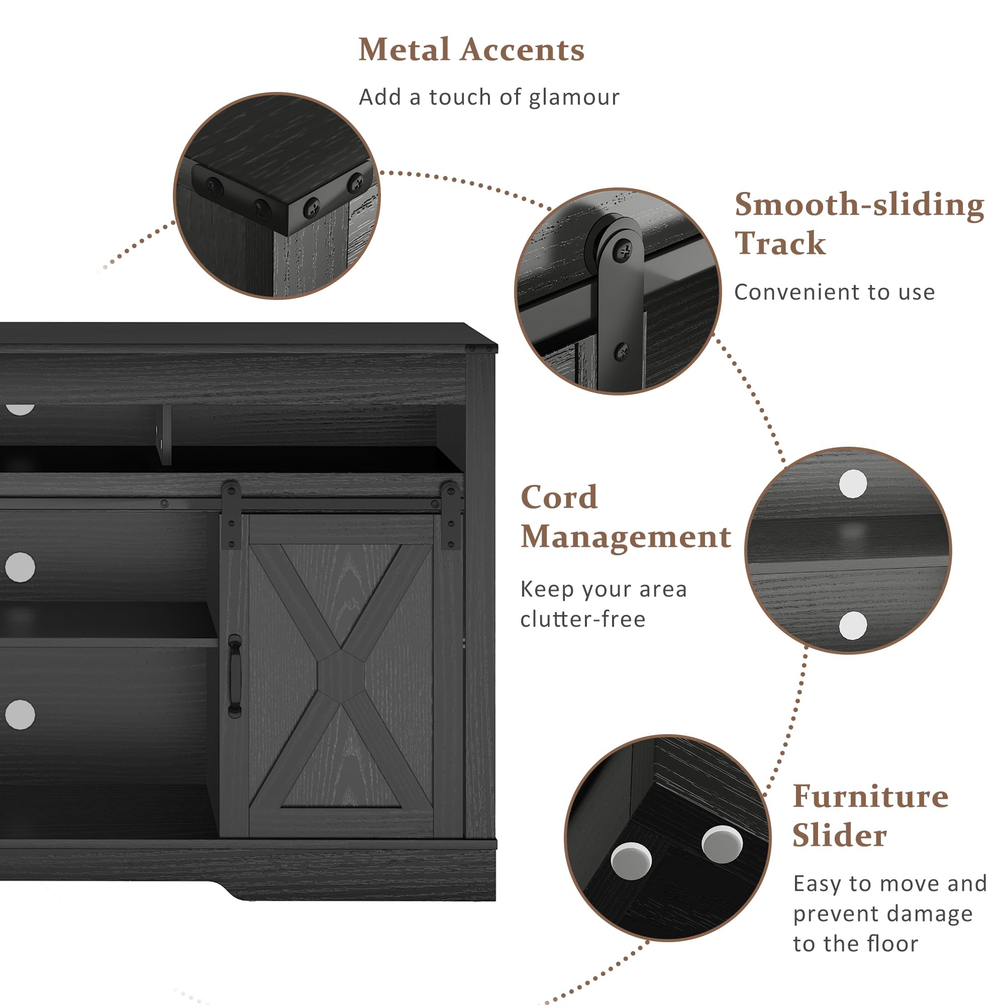 Farmhouse TV Stand with Sliding Barn Door for TVs up to 65 Inch