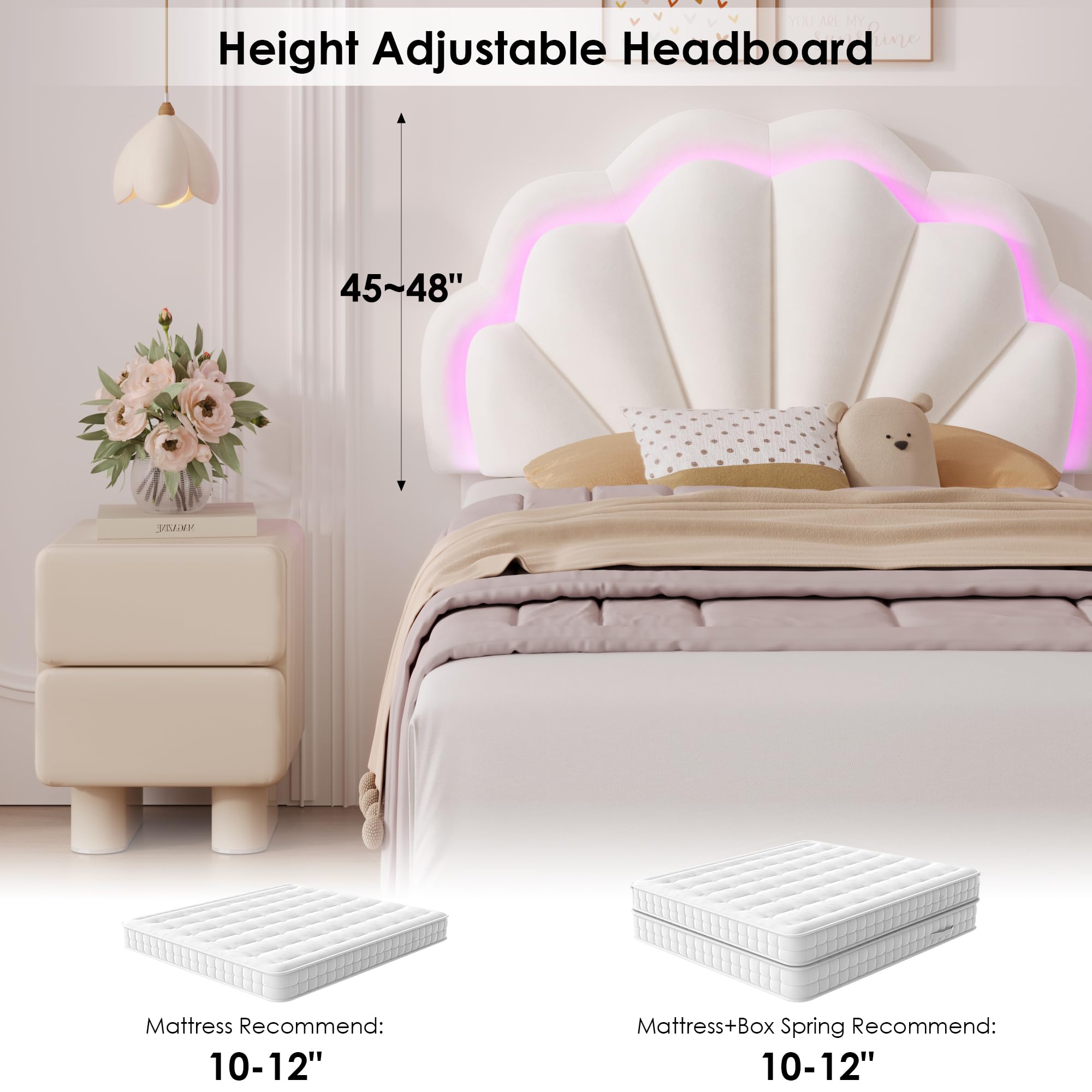 Twin Upholstered LED Bed Frame with Storage Drawer