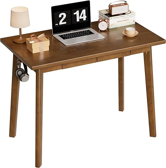 48-Inch Solid Wood Desk with Drawers and Hooks