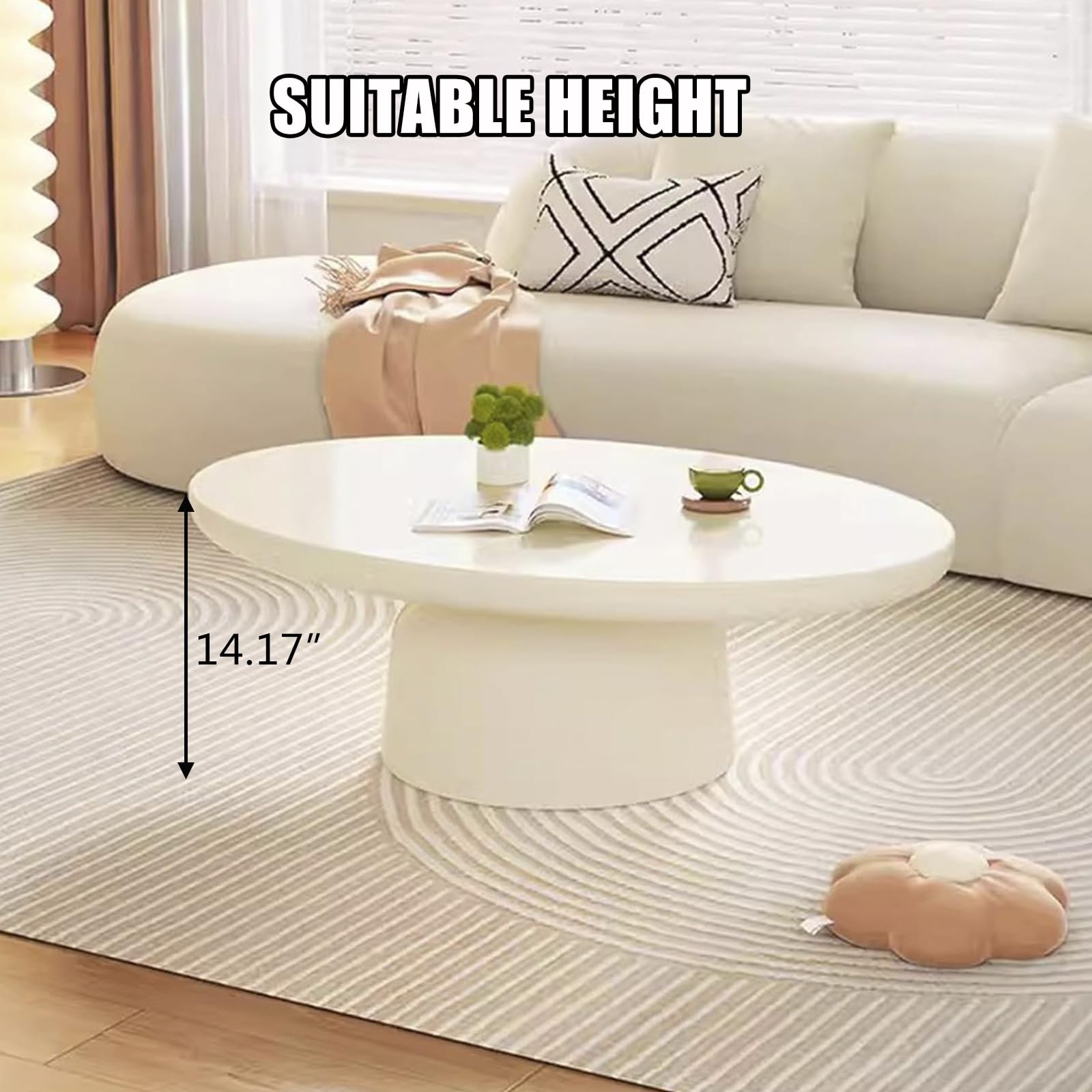 Oval Drum Coffee Table Modern Cream White Pedestal