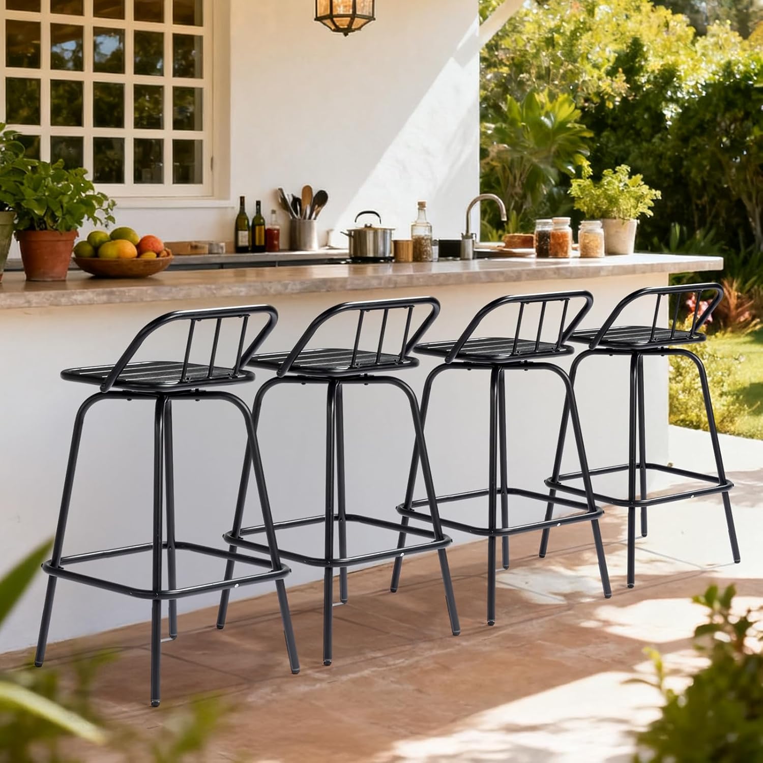 Outdoor Swivel Bar Stools 30 Inch with Backrest