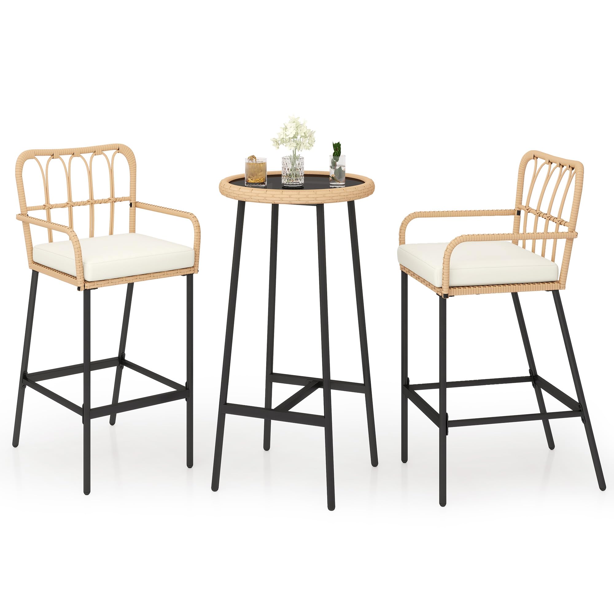 3-Piece Wicker Outdoor Bar Set with Stools