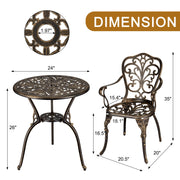 ELETHEBIA 3 Piece Bistro Set, Outdoor Bistro Table and Chairs Set of 2, Rust-Resistant Cast Aluminum All Weather Patio Outdoor Bistro Set with Umbrella Hole for Backyard, Balcony, Front Porch, Brown