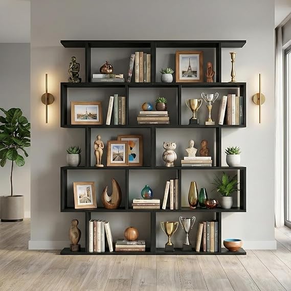 5-Tier S-Shaped Bookcase Set of 2 White