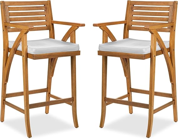 Outdoor Acacia Wood Bar Stools Set of 2