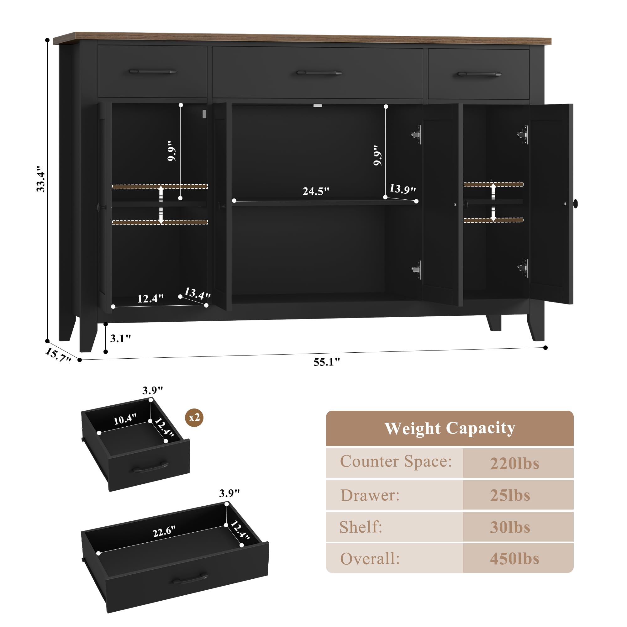 55" Buffet Cabinet with Storage