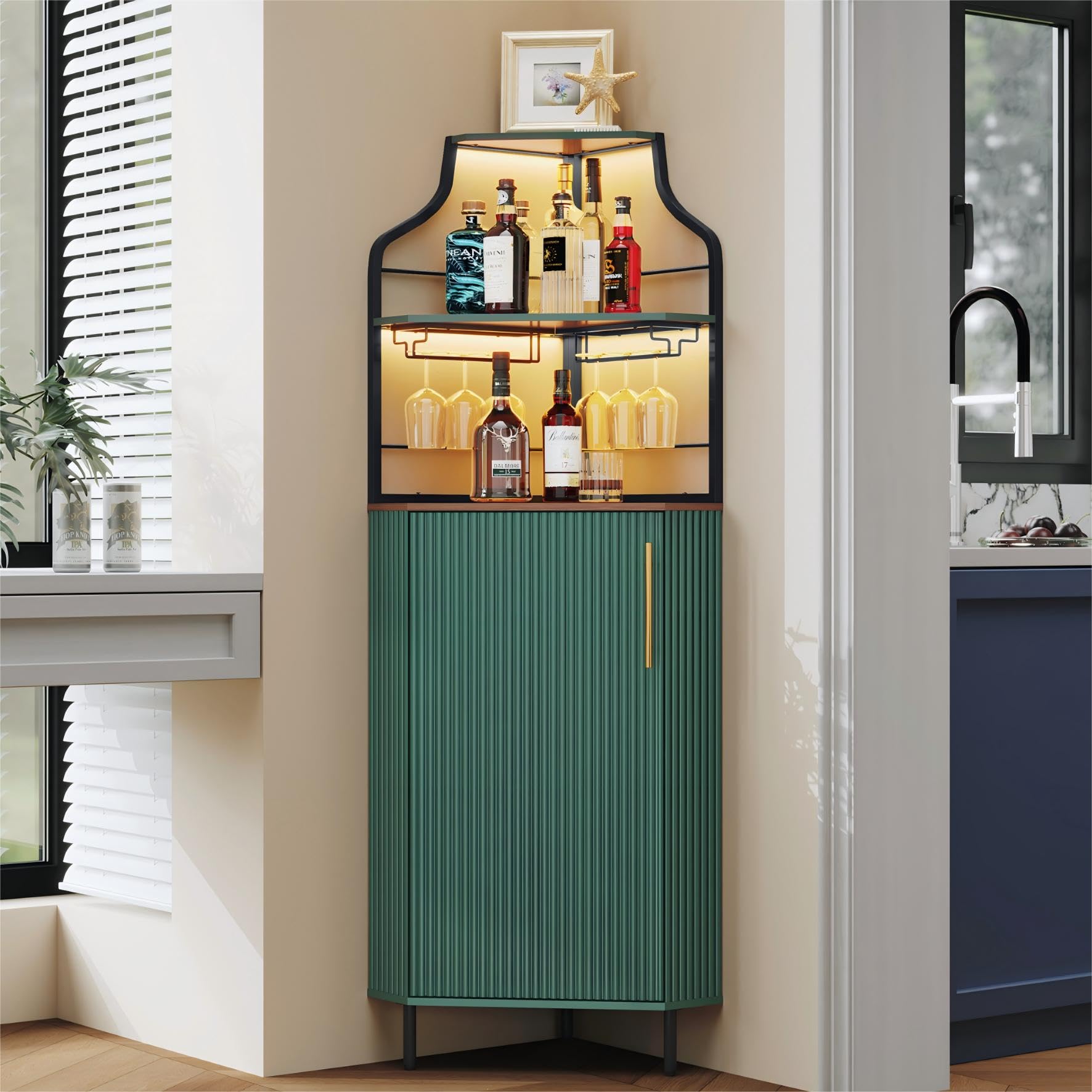 Corner Bar Cabinet with LED Strip