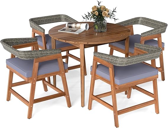 5 Piece Patio Dining Set with Cushioned Chairs