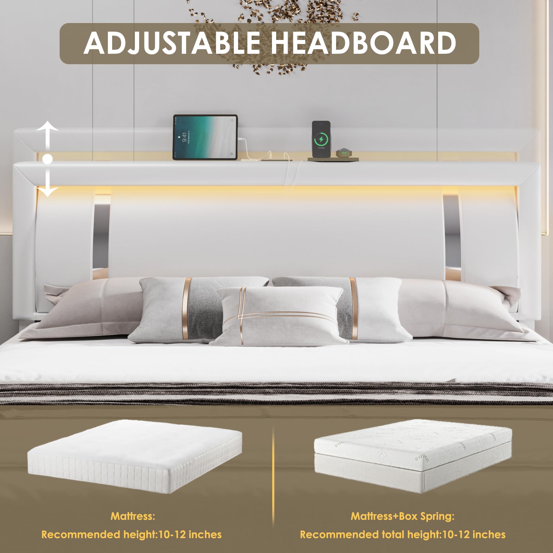 King Size LED Platform Bed Frame with Storage Drawers
