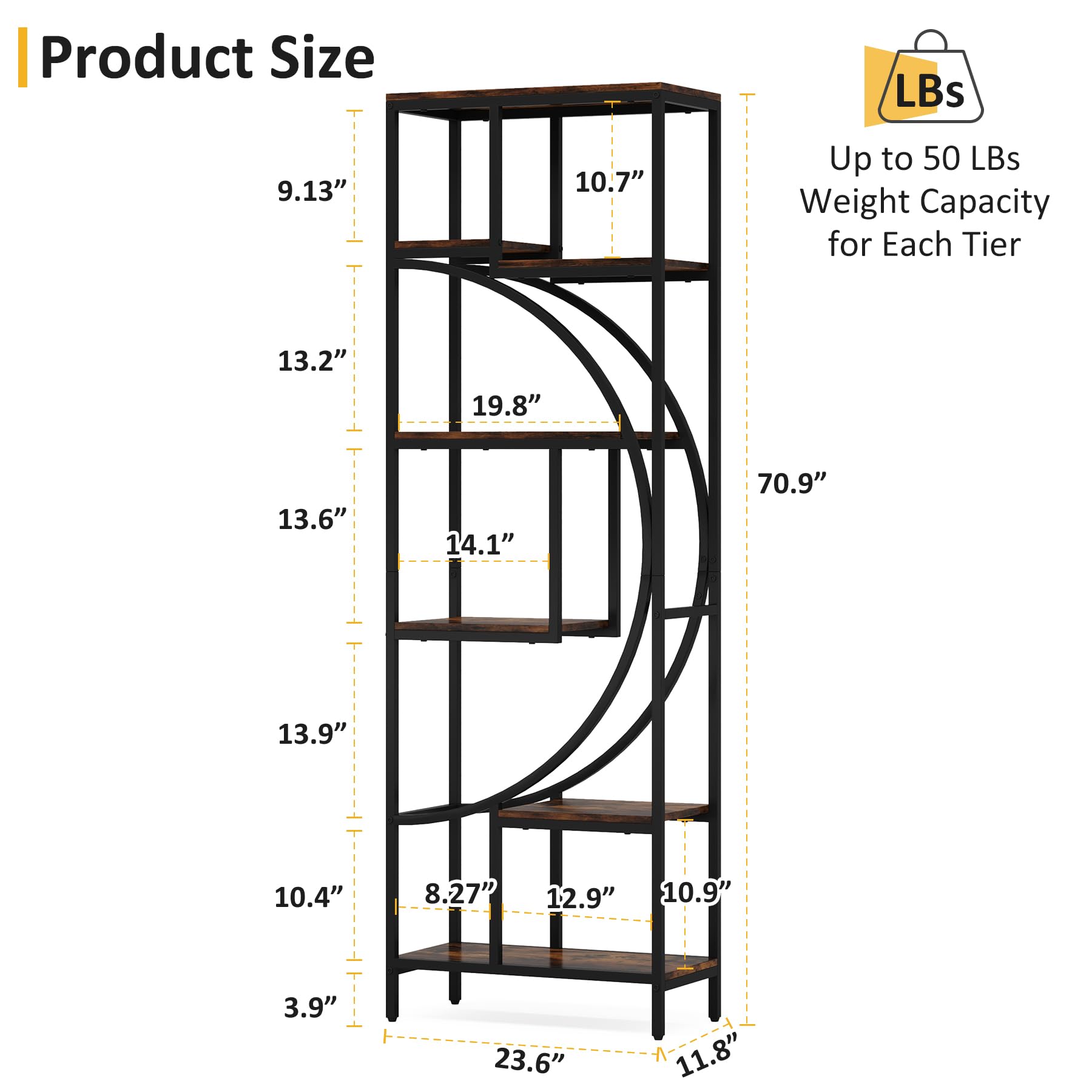 Geometric Bookshelf 70.9" Tall with 7 Shelves
