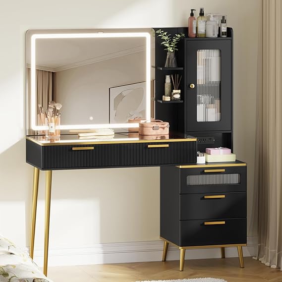 Vanity Desk with HD Lighted Mirror and 5 Drawers