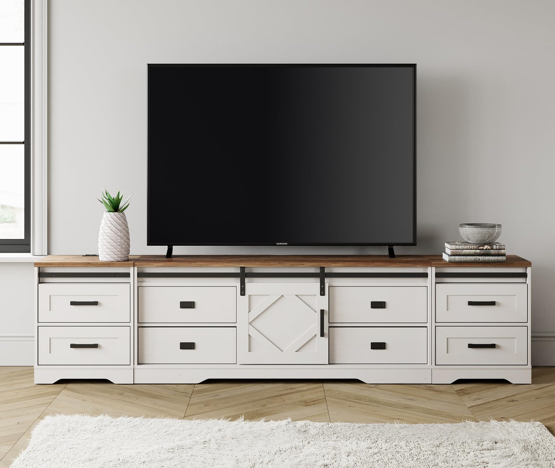 3-in-1 Modern Farmhouse TV Stand for TVs up to 110 Inches
