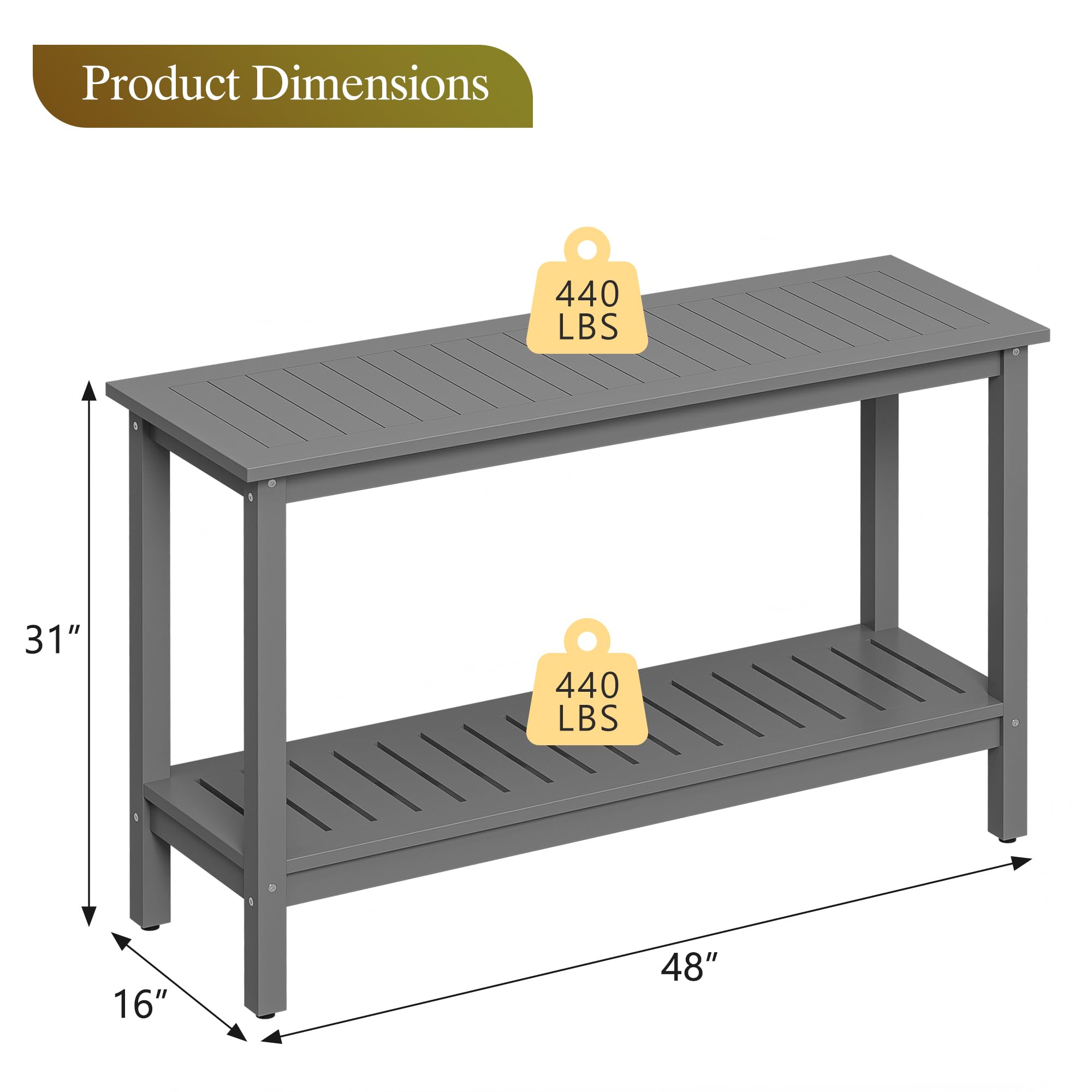 48 Inch Outdoor Console Table 2-Tier Solid Wood