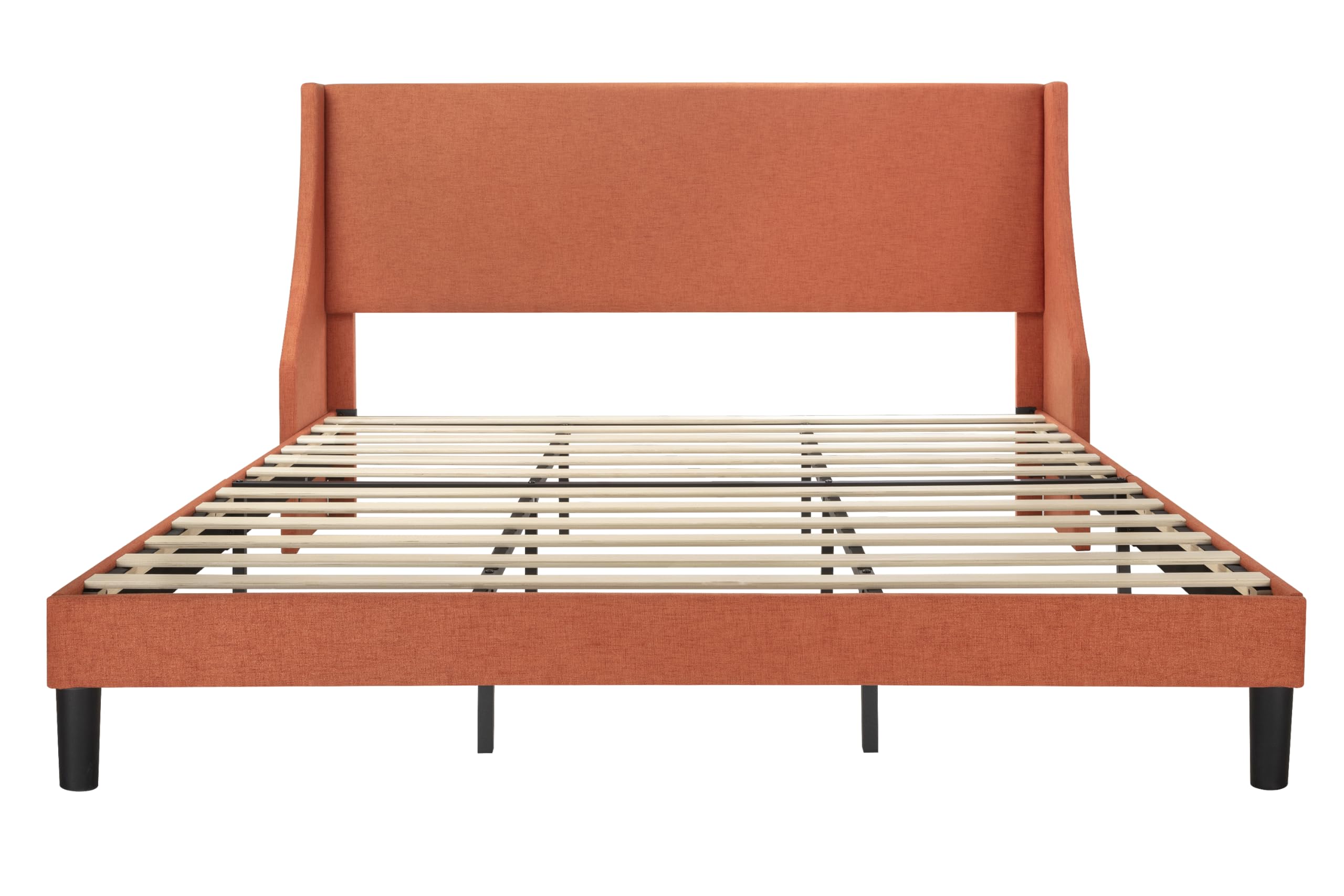 Upholstered King Bed Frame with Wingback Headboard