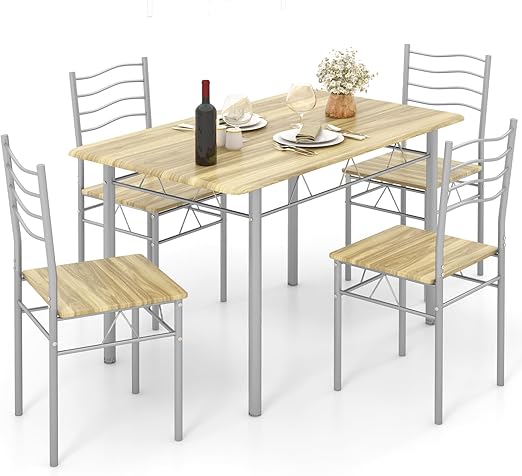 5 Piece Dining Table Set with Tempered Glass Top