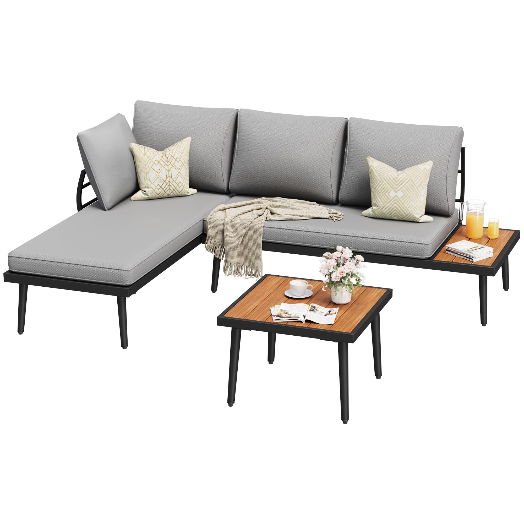Outdoor L-Shaped Sectional Sofa Set with Coffee Table