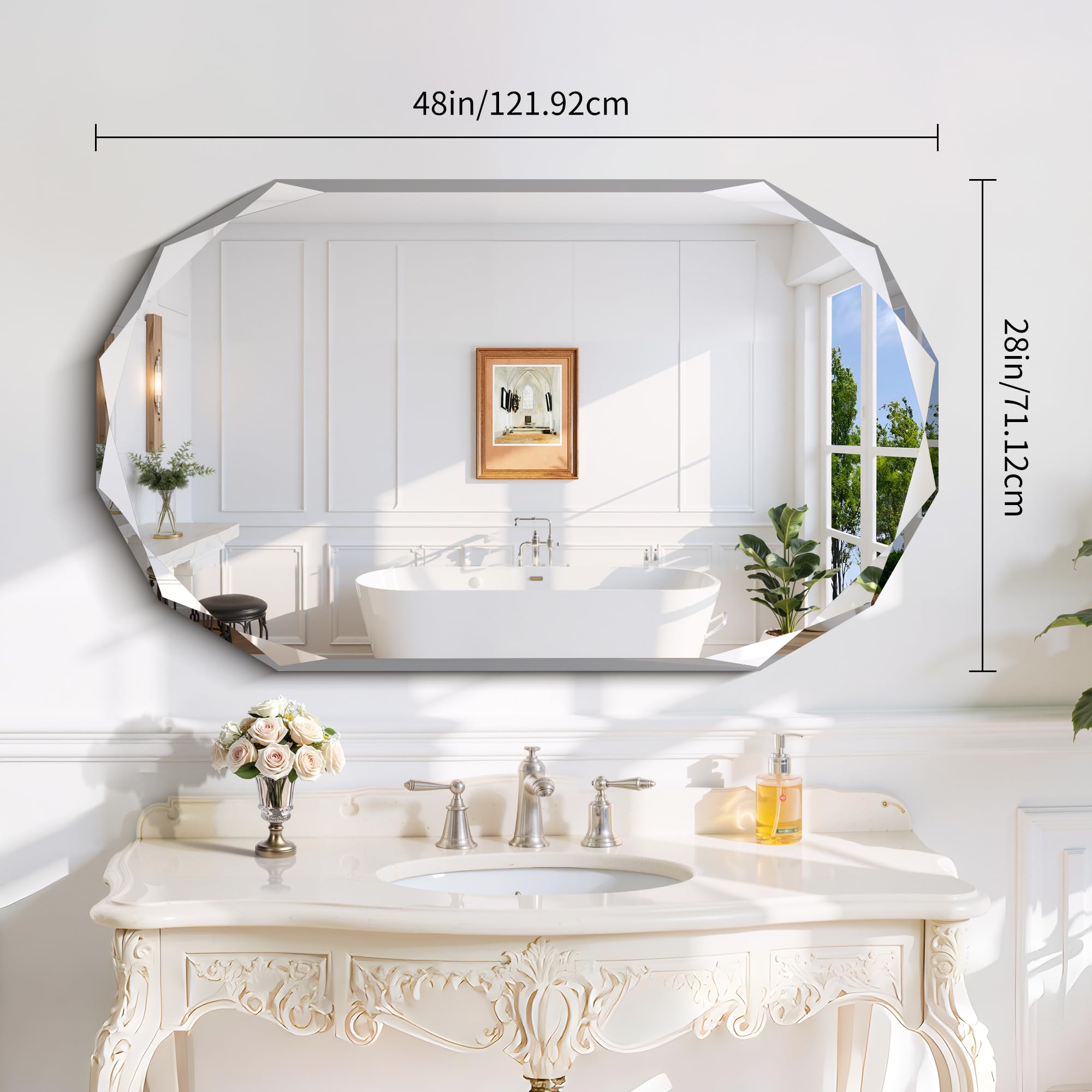 Oval Beveled Bathroom Mirror 48x28