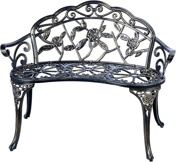 Cast Aluminum Outdoor Bench Copper Antique Double Seat