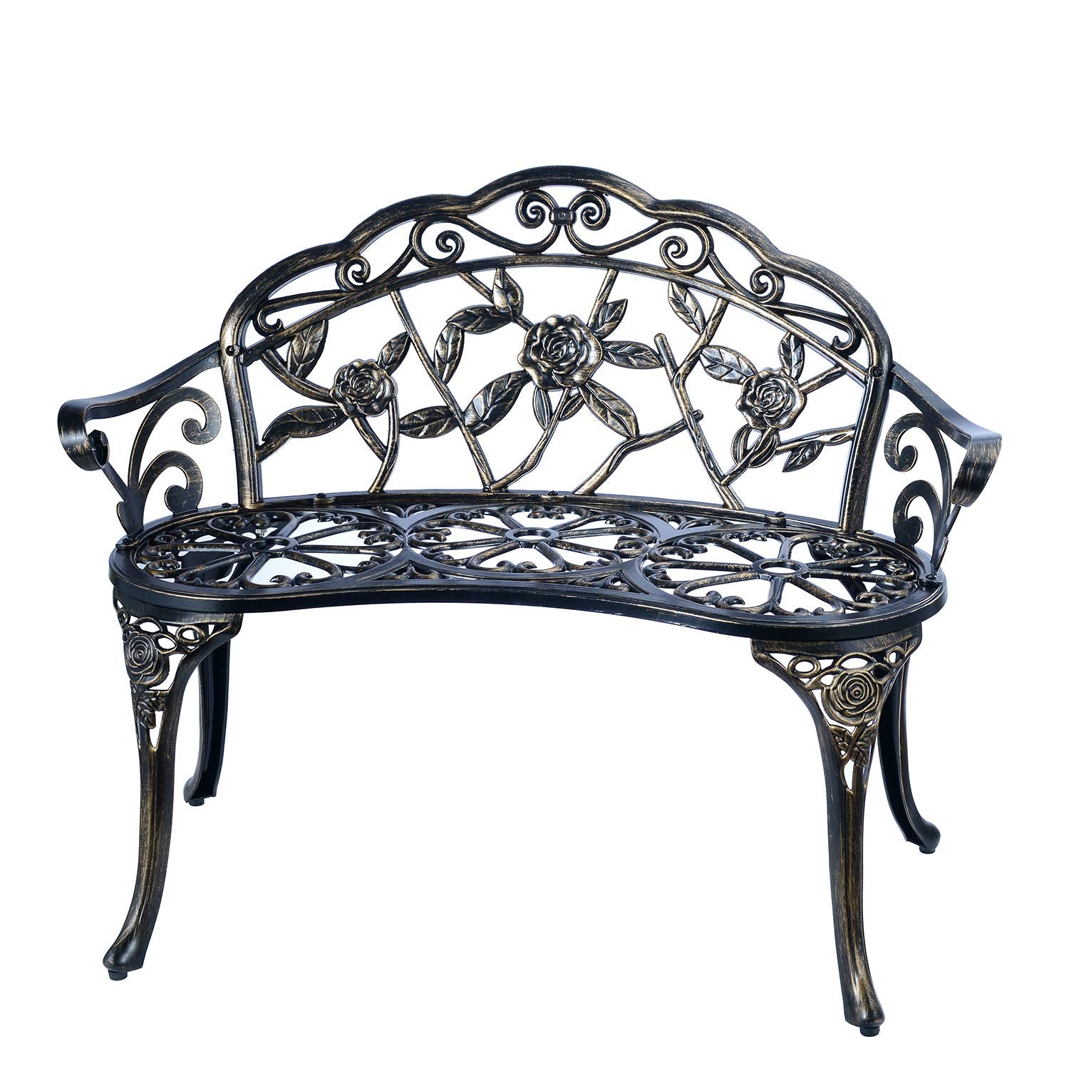 Cast Aluminum Outdoor Bench Copper Antique Double Seat