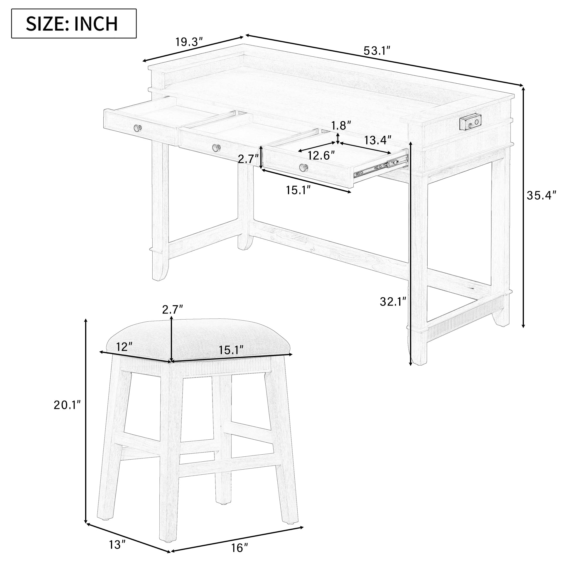 4-Piece Counter Height Dining Set with Charging Station and Storage Drawers