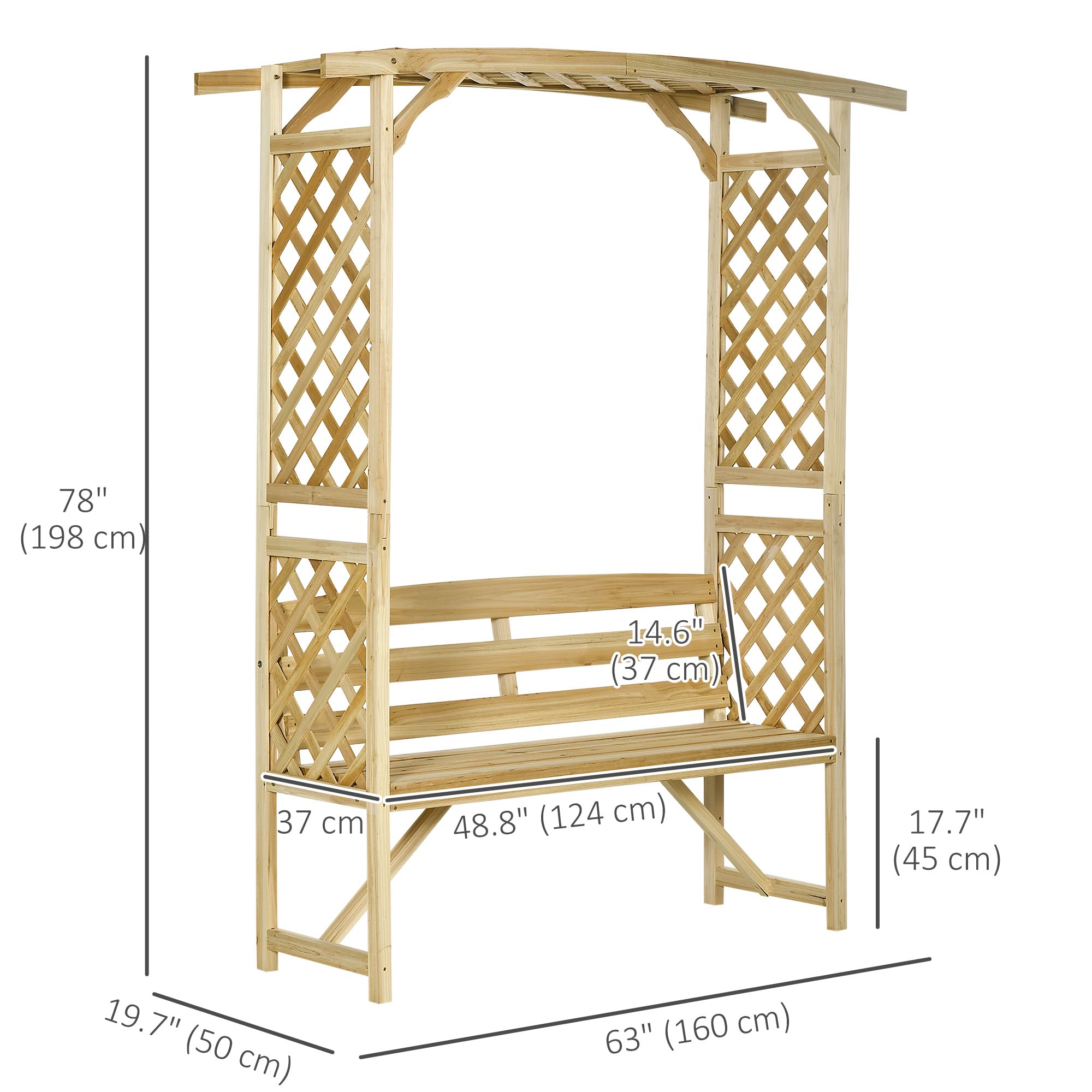 Patio Garden Bench Arbor with Pergola and Trellises