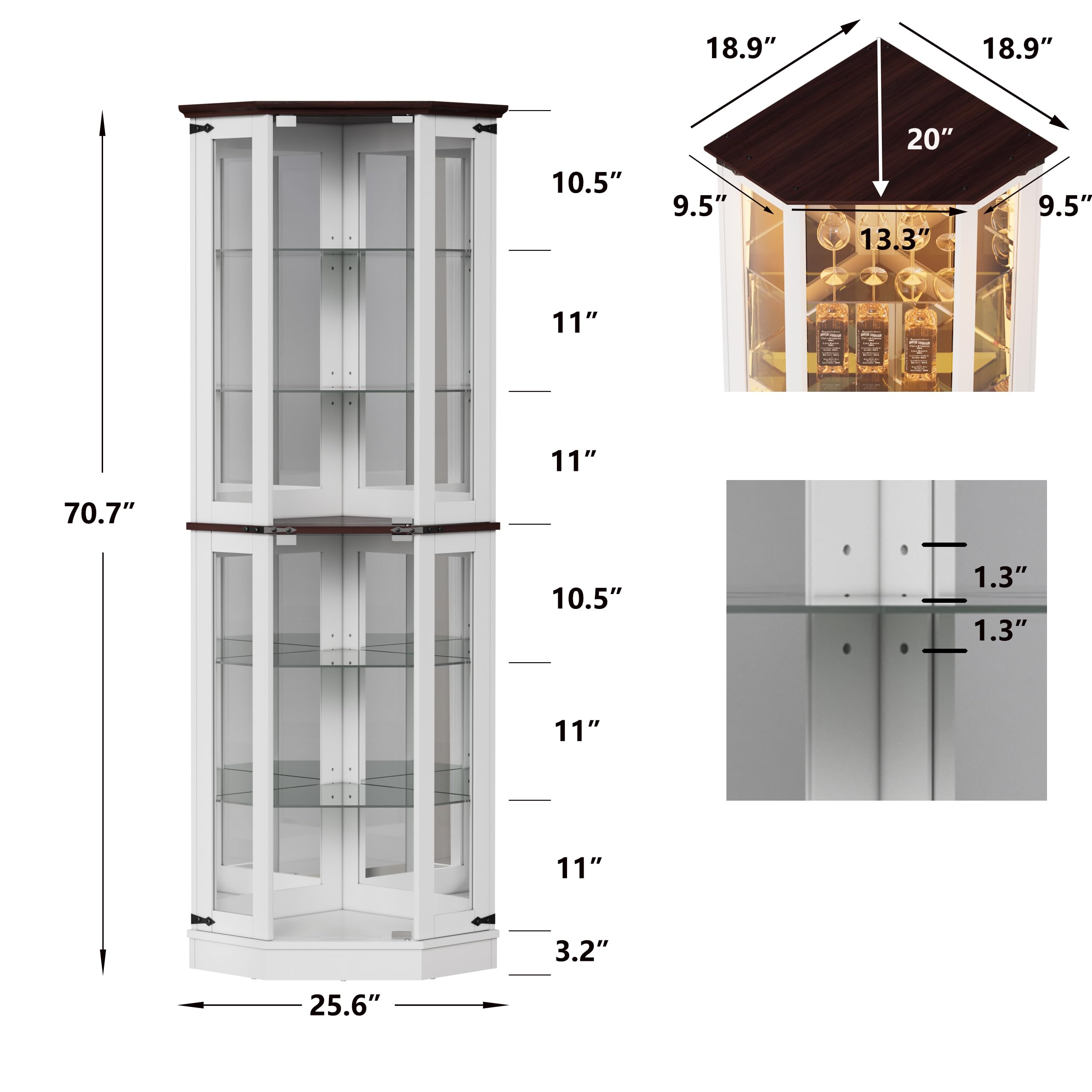 Farmhouse Display Curio Cabinet with LED Lights