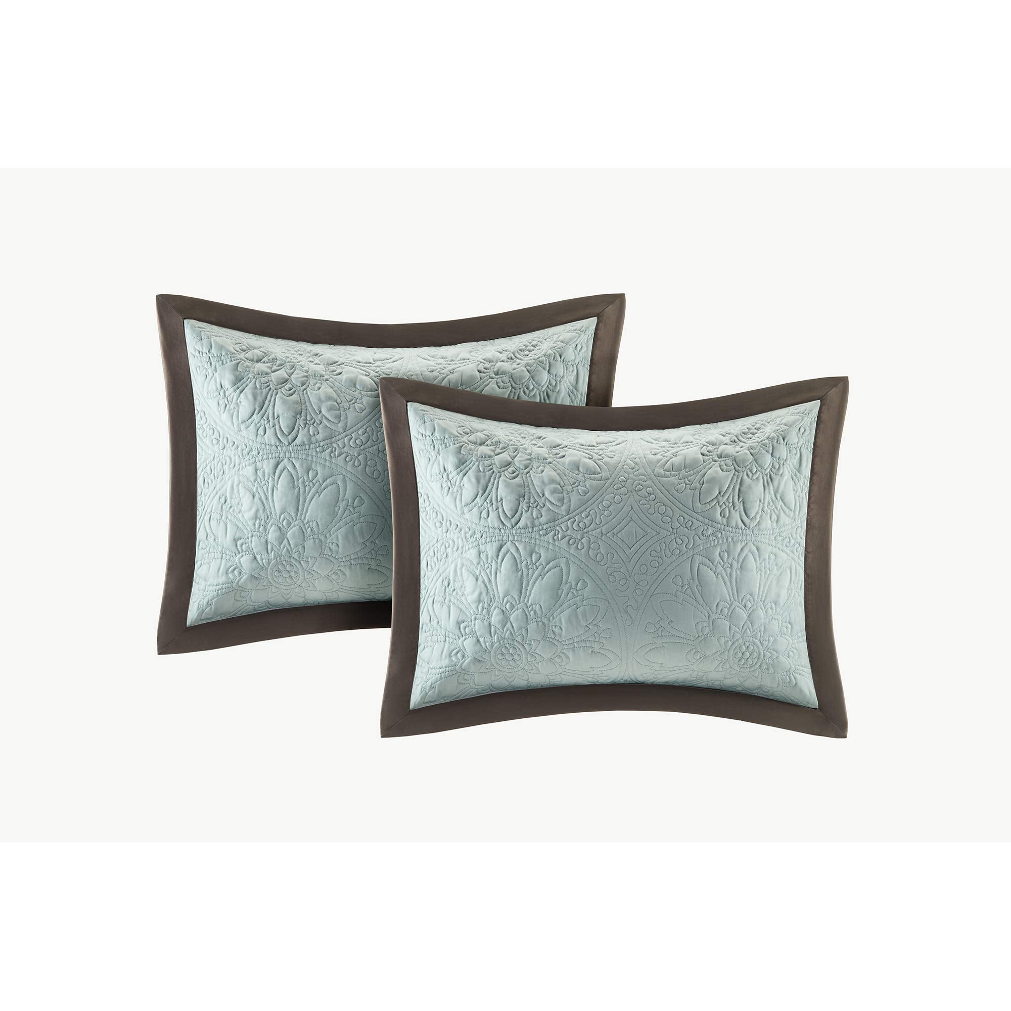 Queen Comforter Set 9 Piece - Blue Quilted Medallion Design with Bed Skirt