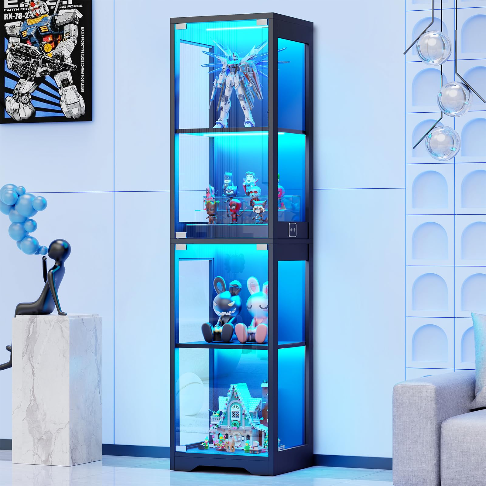 4-Tier Glass Display Cabinet with LED Lights