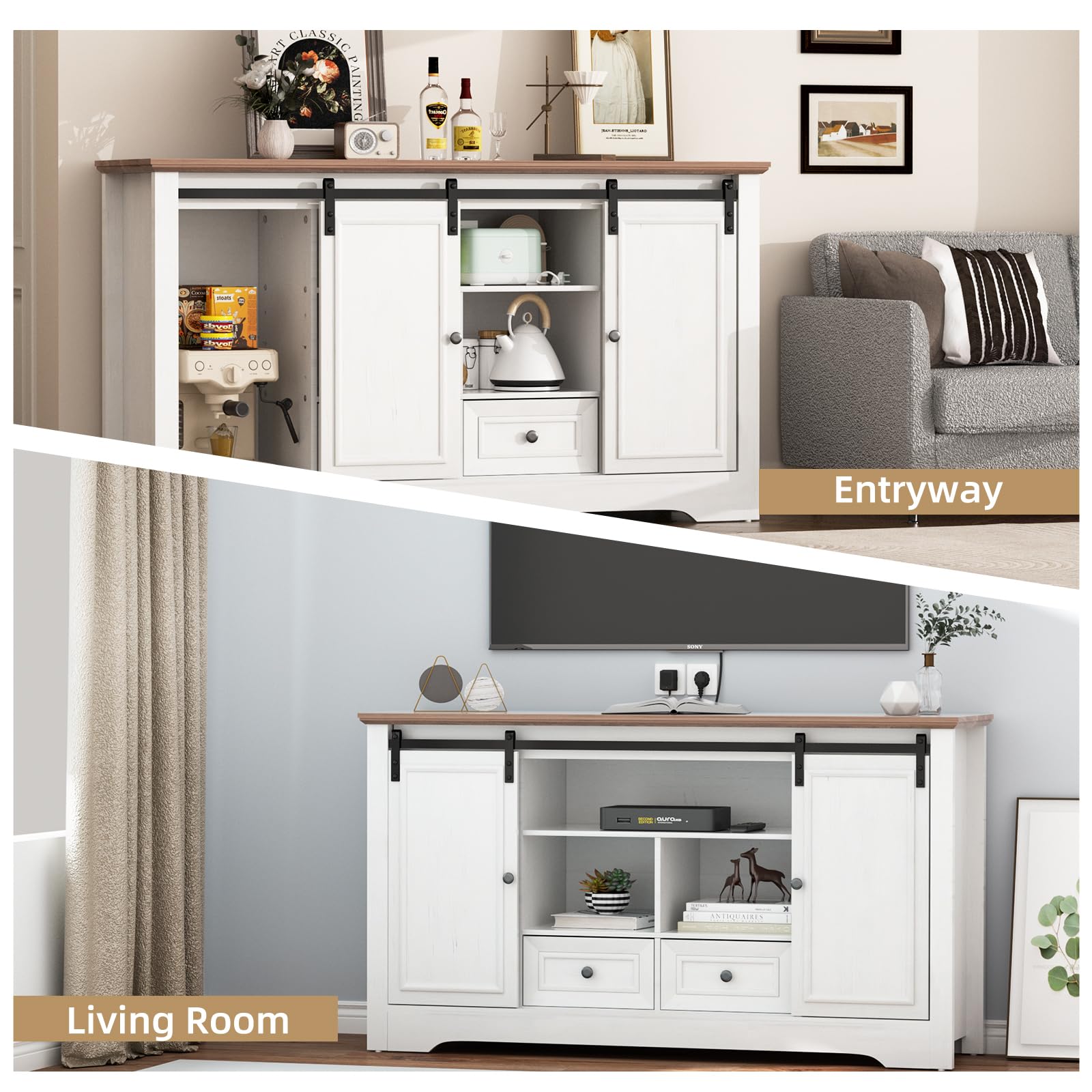 55" Farmhouse TV Stand with Sliding Barn Door and Storage