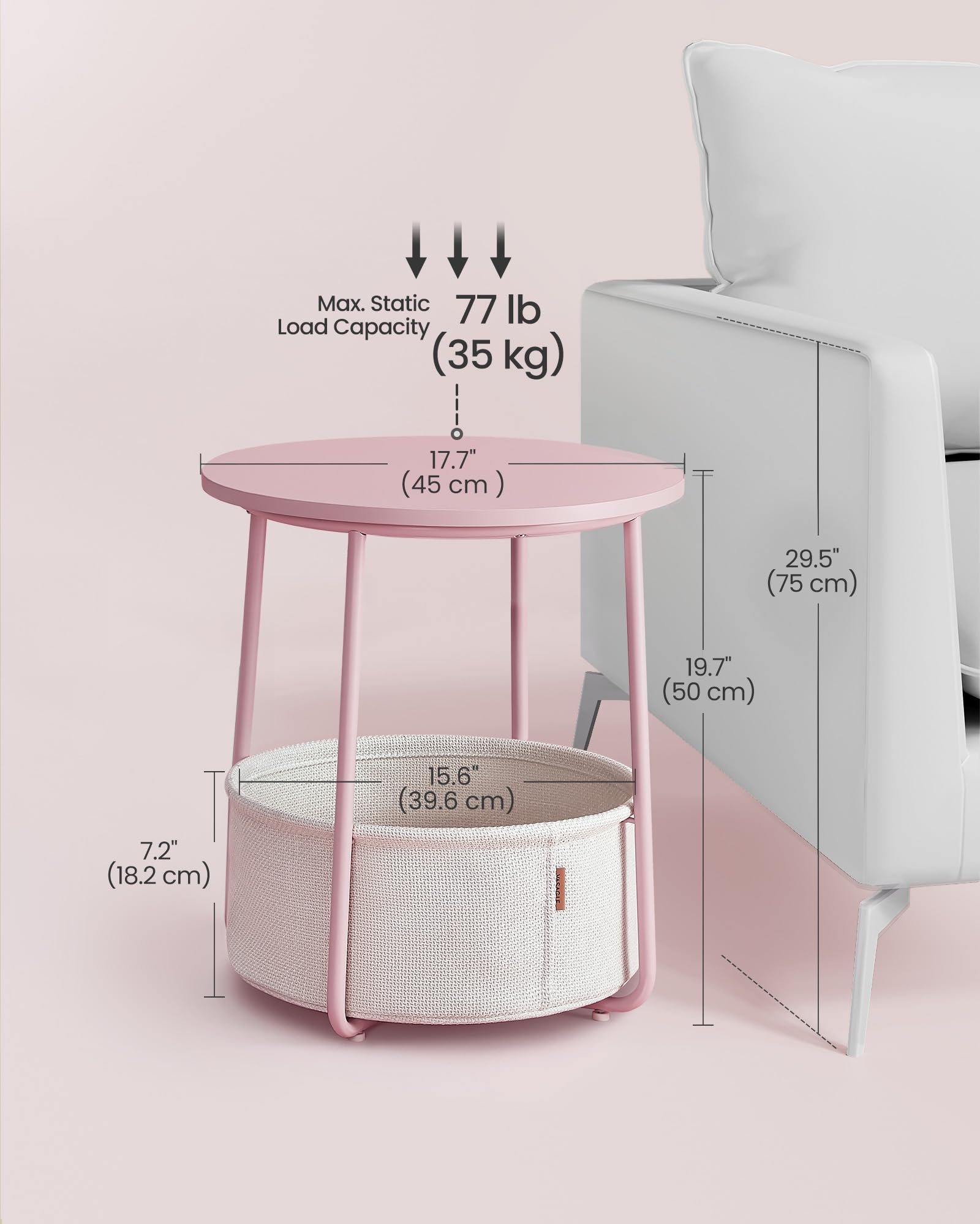 Nightstands Set of 2 Small Round Side Tables with Fabric Basket