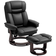 Swivel Recliner Chair with Ottoman - Black PU Leather