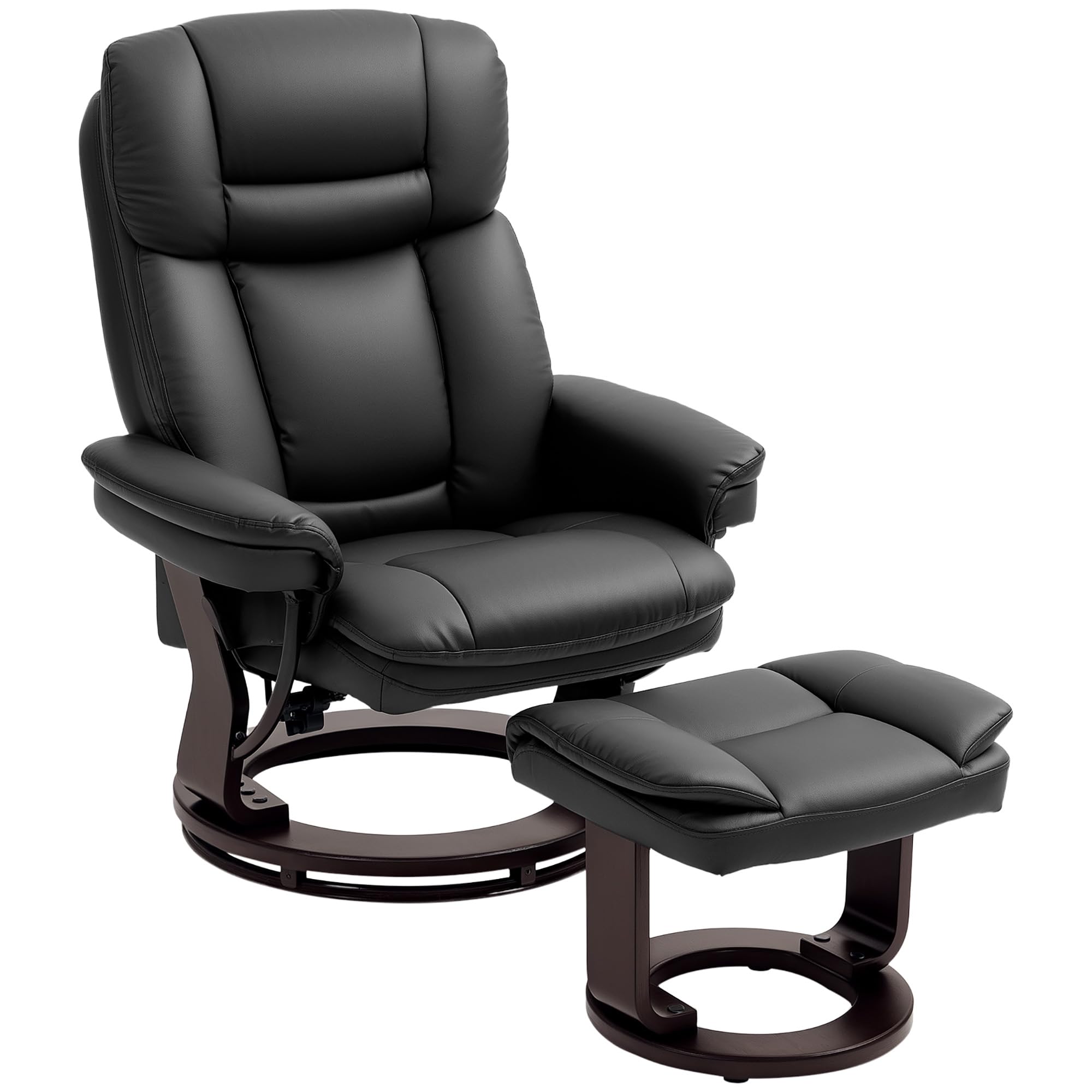 HOMCOM Recliner Chair with Ottoman, PU Leather Swivel Recliner with Comfy Footrest, Upholstered Adjustable Living Room Chair and Ottoman Set, Black