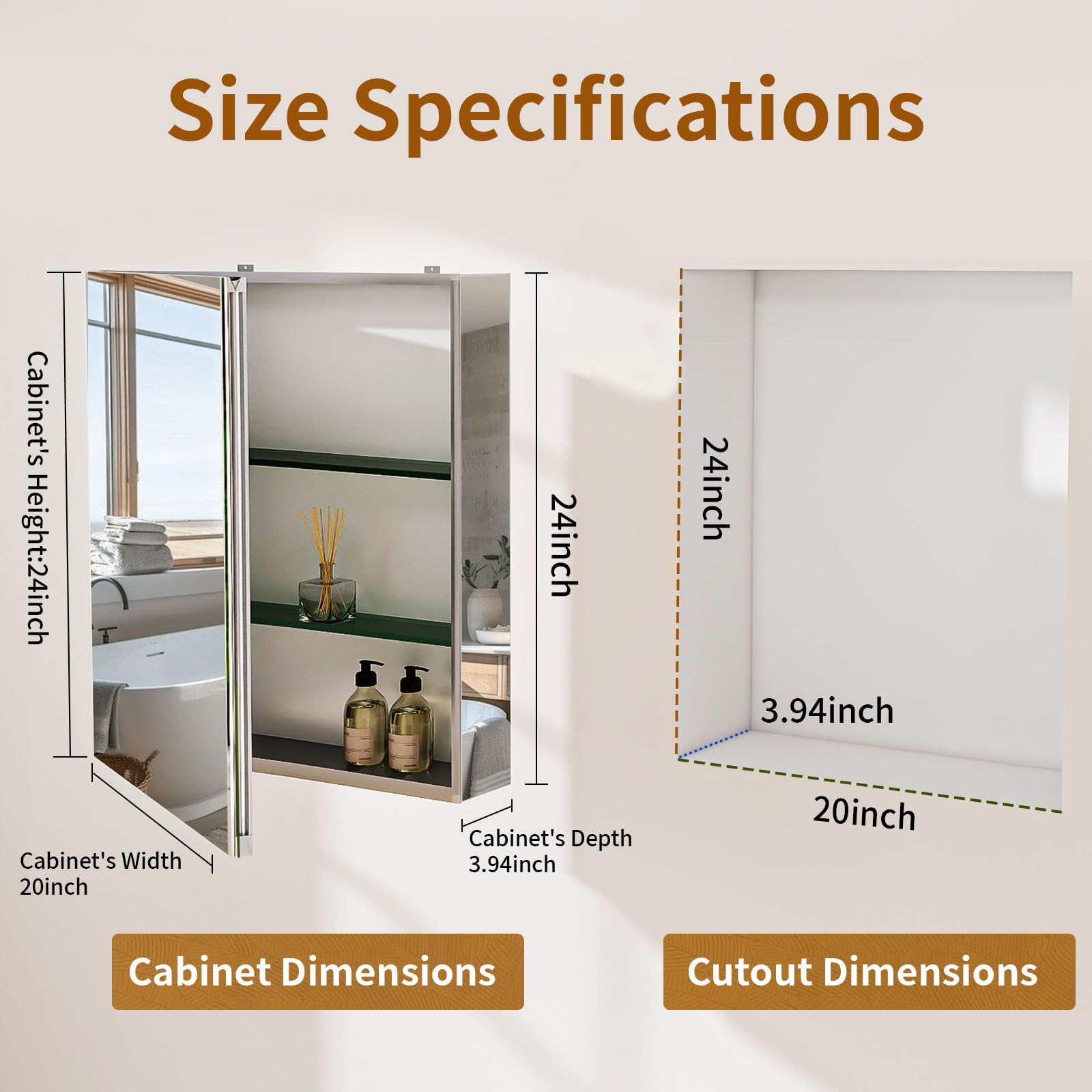 Bathroom Medicine Cabinet Mirror with Storage 20x24 Inch