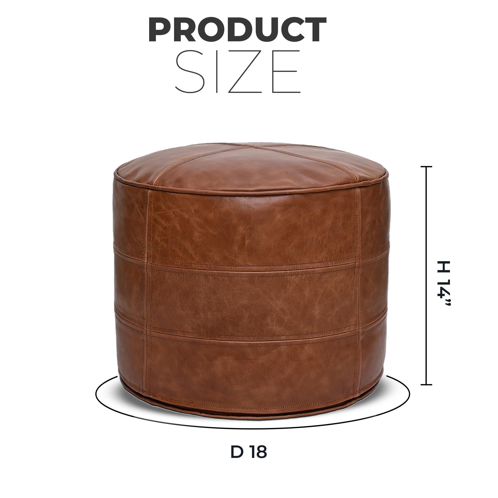 Genuine Leather Pouf Distressed Brown