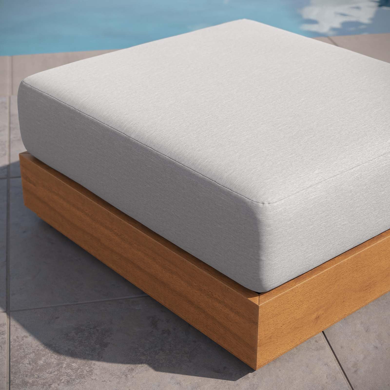 Acacia Wood Outdoor Ottoman Natural Light Gray