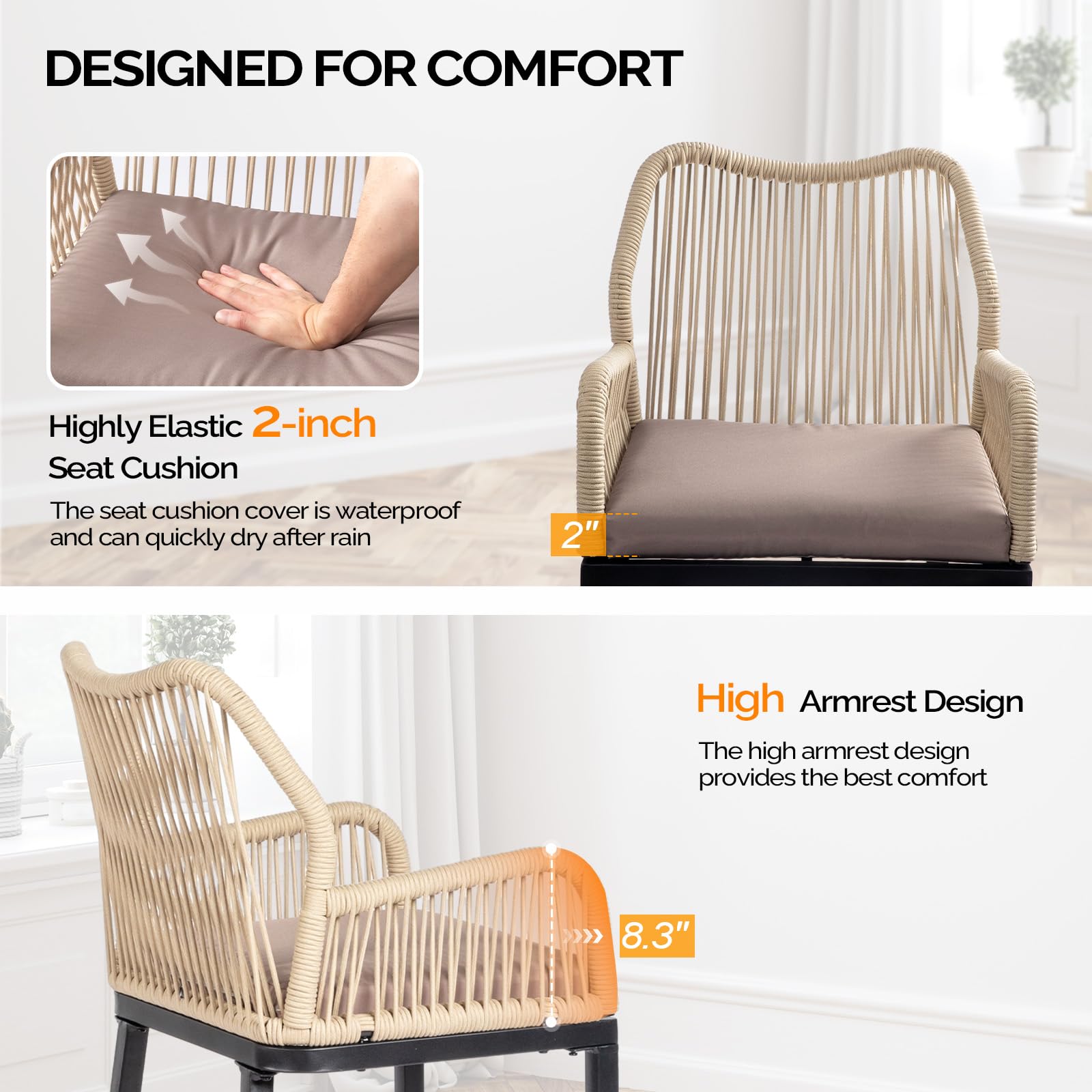 Outdoor Counter Height Bar Stools Set of 4 with Backrest